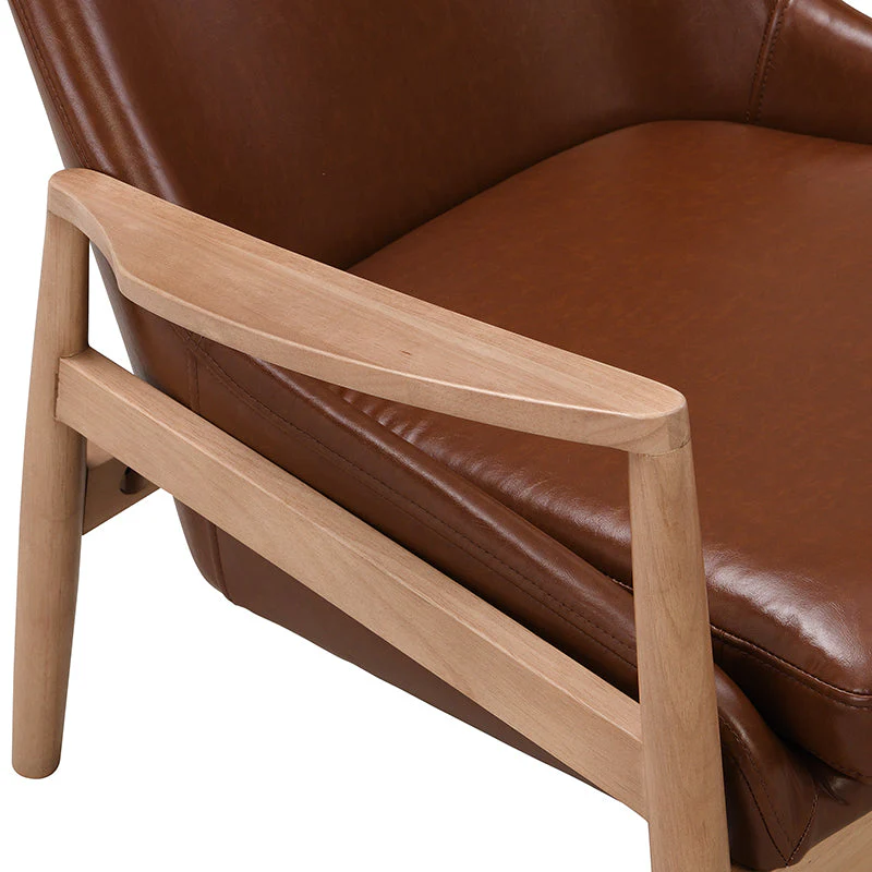 U-Can PU Leather Accent Chair Set of 2 Mid-Century Modern Armchair with Solid Wood Frame - Image 13