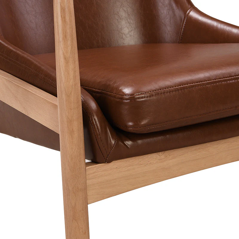 U-Can PU Leather Accent Chair Set of 2 Mid-Century Modern Armchair with Solid Wood Frame - Image 14