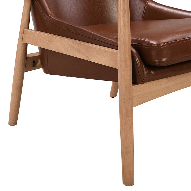 U-Can PU Leather Accent Chair Set of 2 Mid-Century Modern Armchair with Solid Wood Frame - Image 15