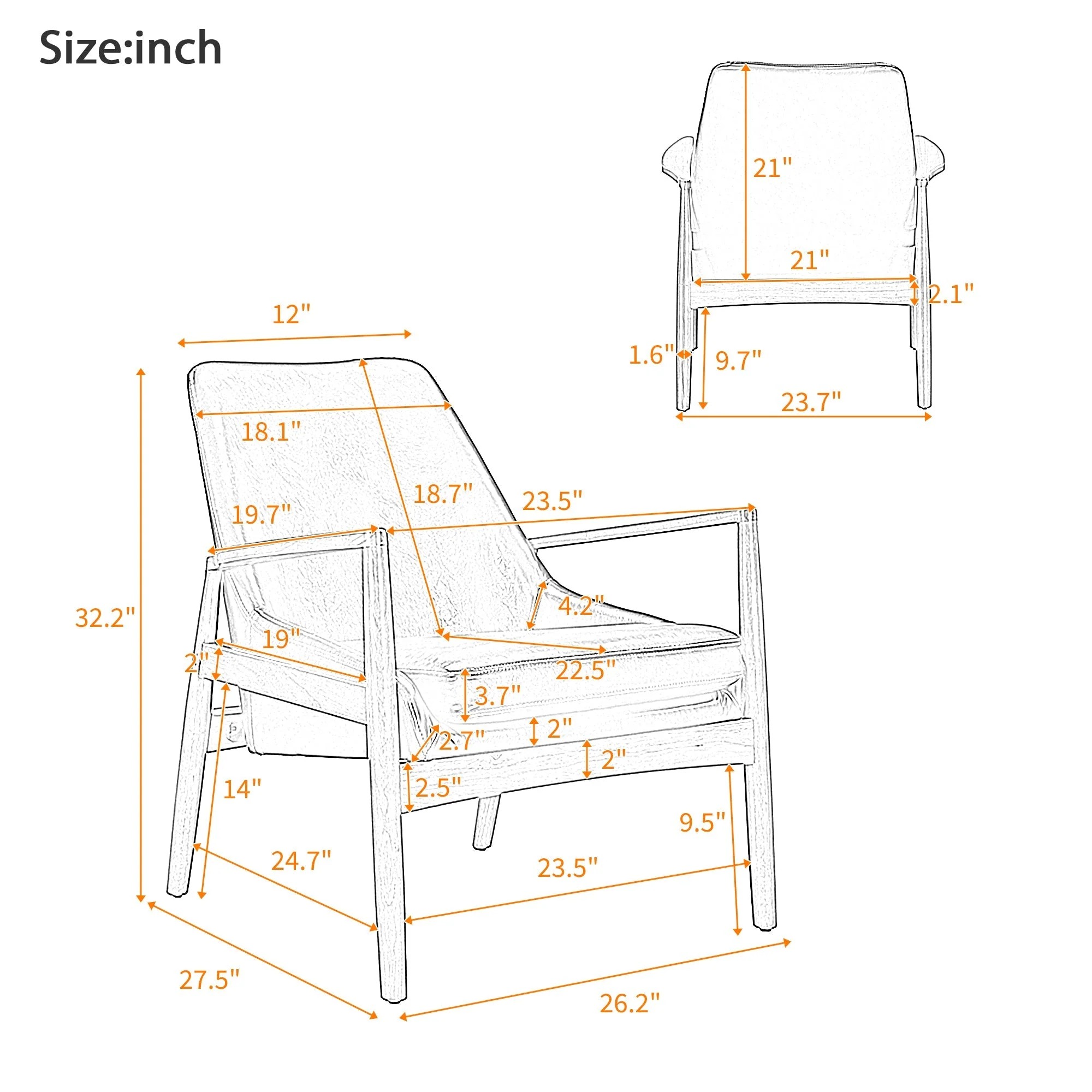 U-Can PU Leather Accent Chair Set of 2 Mid-Century Modern Armchair with Solid Wood Frame - Image 18