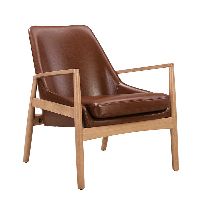 U-Can PU Leather Accent Chair Set of 2 Mid-Century Modern Armchair with Solid Wood Frame - Image 7