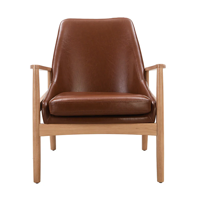 U-Can PU Leather Accent Chair Set of 2 Mid-Century Modern Armchair with Solid Wood Frame - Image 8