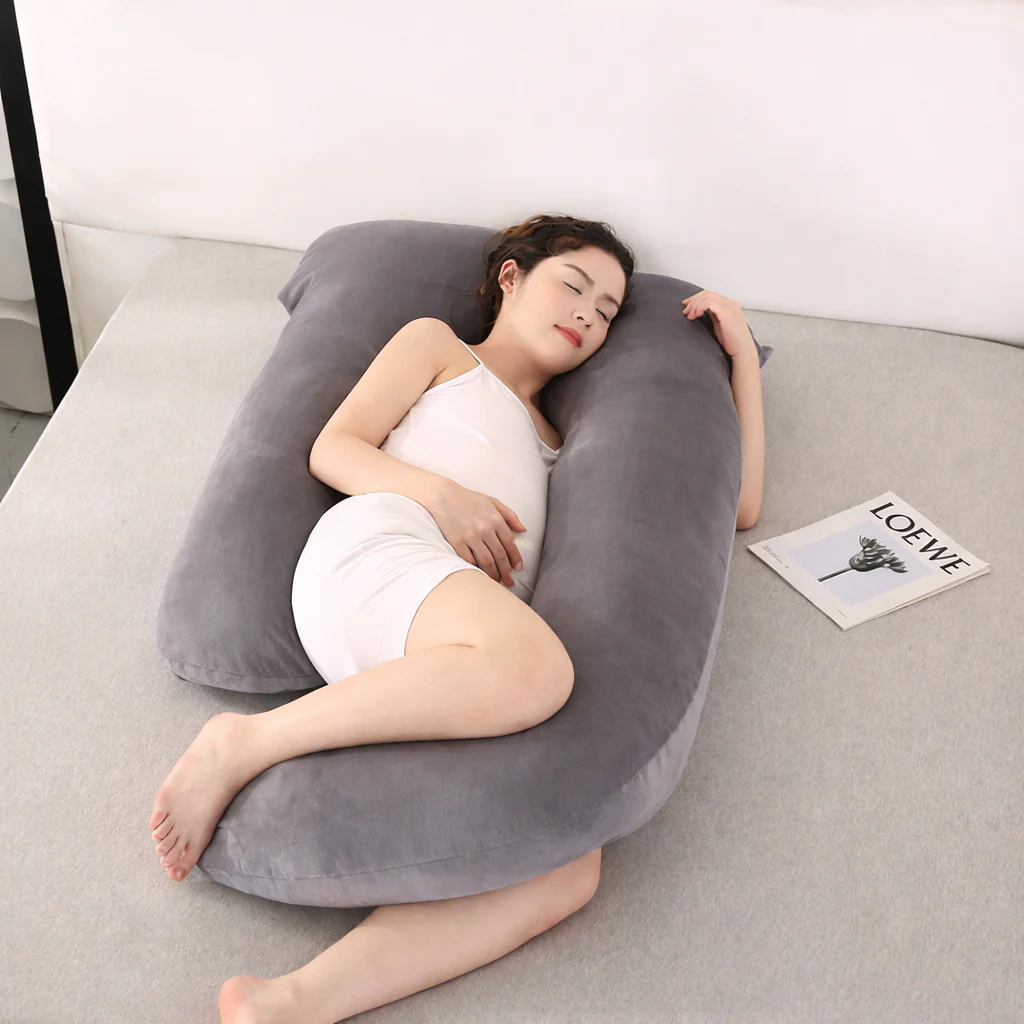 U-Shaped Full Body Pillow Side Sleeper Support Cushion 155cm Grey - Image 2