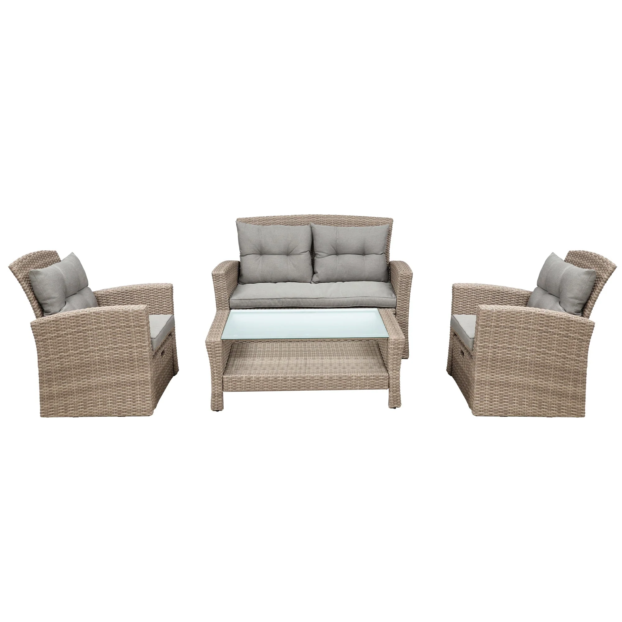 U-Style 4 Piece Outdoor Patio Furniture Set with Ottoman and Cushions - Image 11