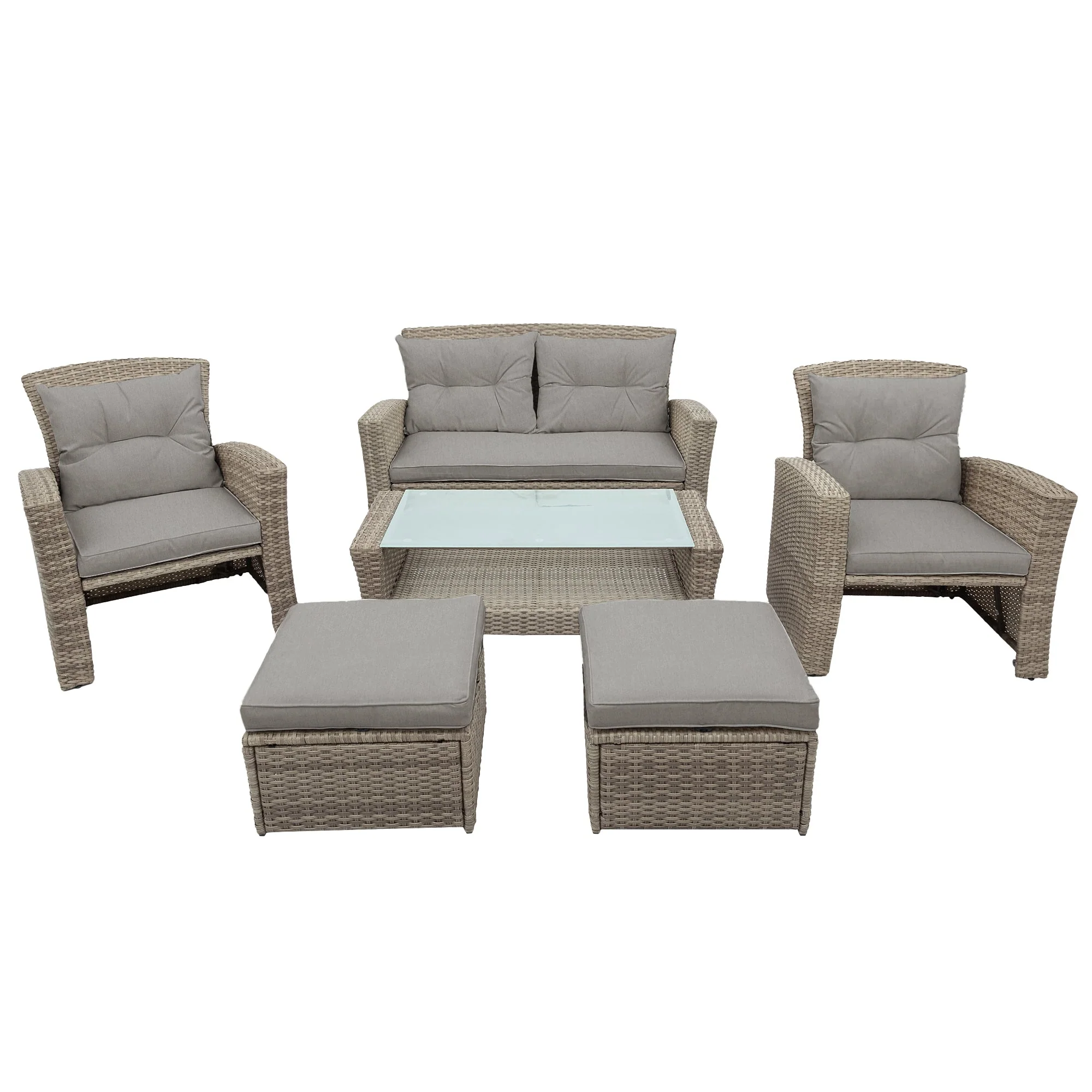 U-Style 4 Piece Outdoor Patio Furniture Set with Ottoman and Cushions - Image 13