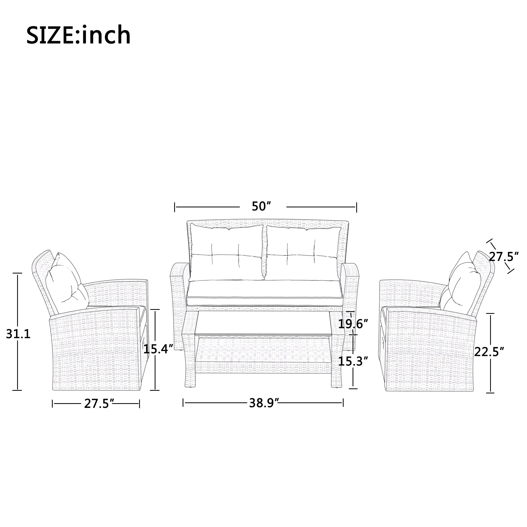 U-Style 4 Piece Outdoor Patio Furniture Set with Ottoman and Cushions - Image 14