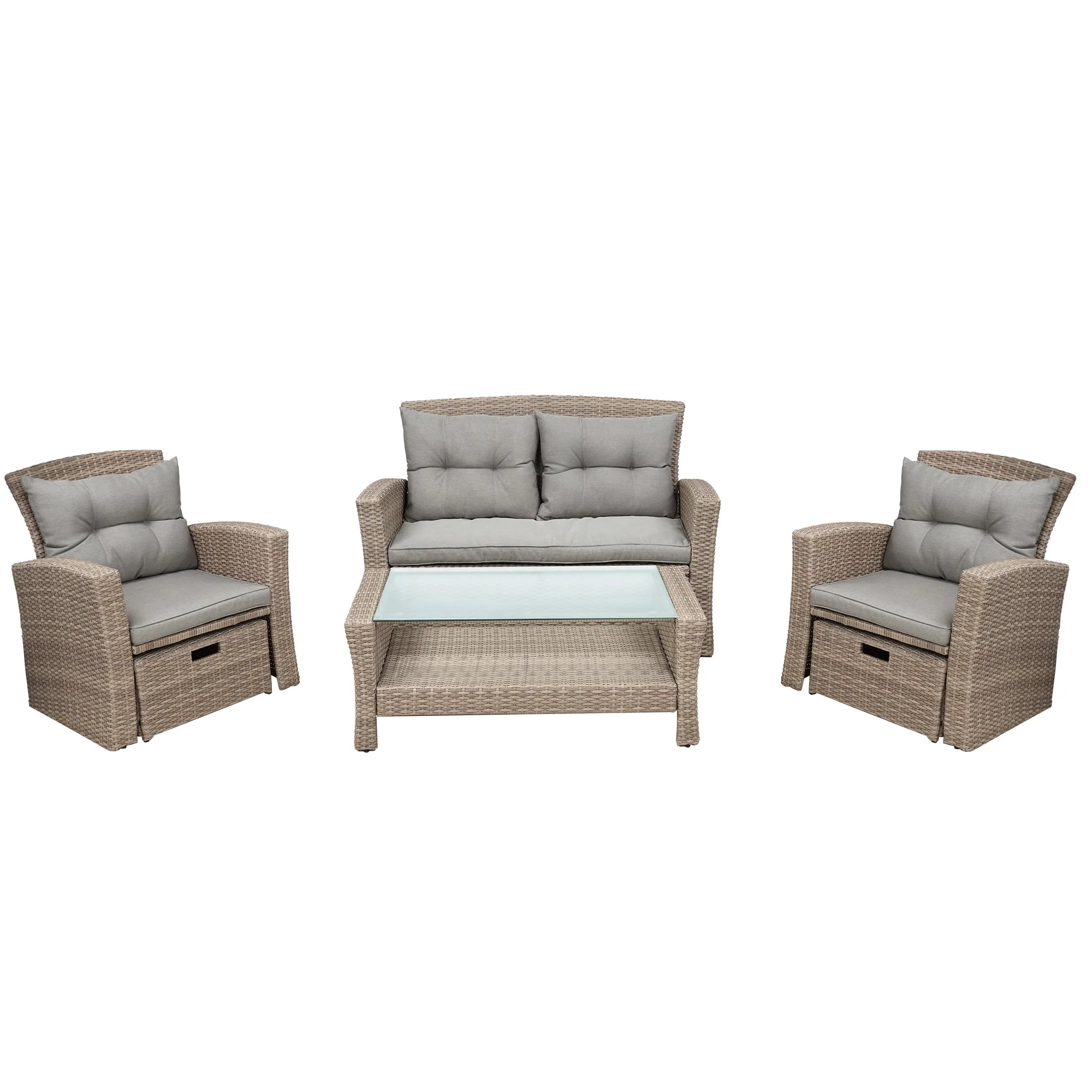 U-Style 4 Piece Outdoor Patio Furniture Set with Ottoman and Cushions - Image 9