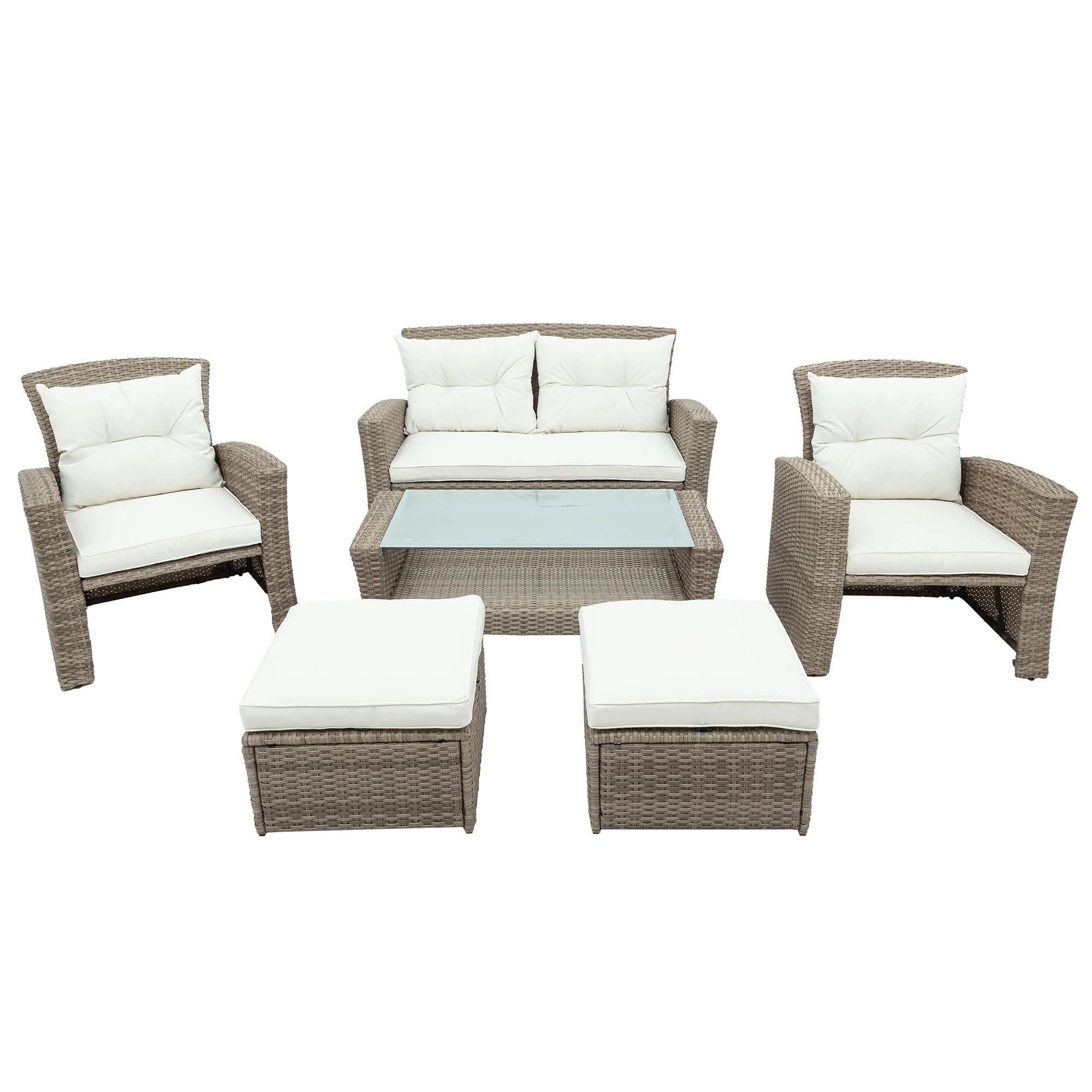 U-Style Patio Furniture 4 Piece Outdoor Wicker Sectional Sofa Set with Ottoman and Cushions - Image 6
