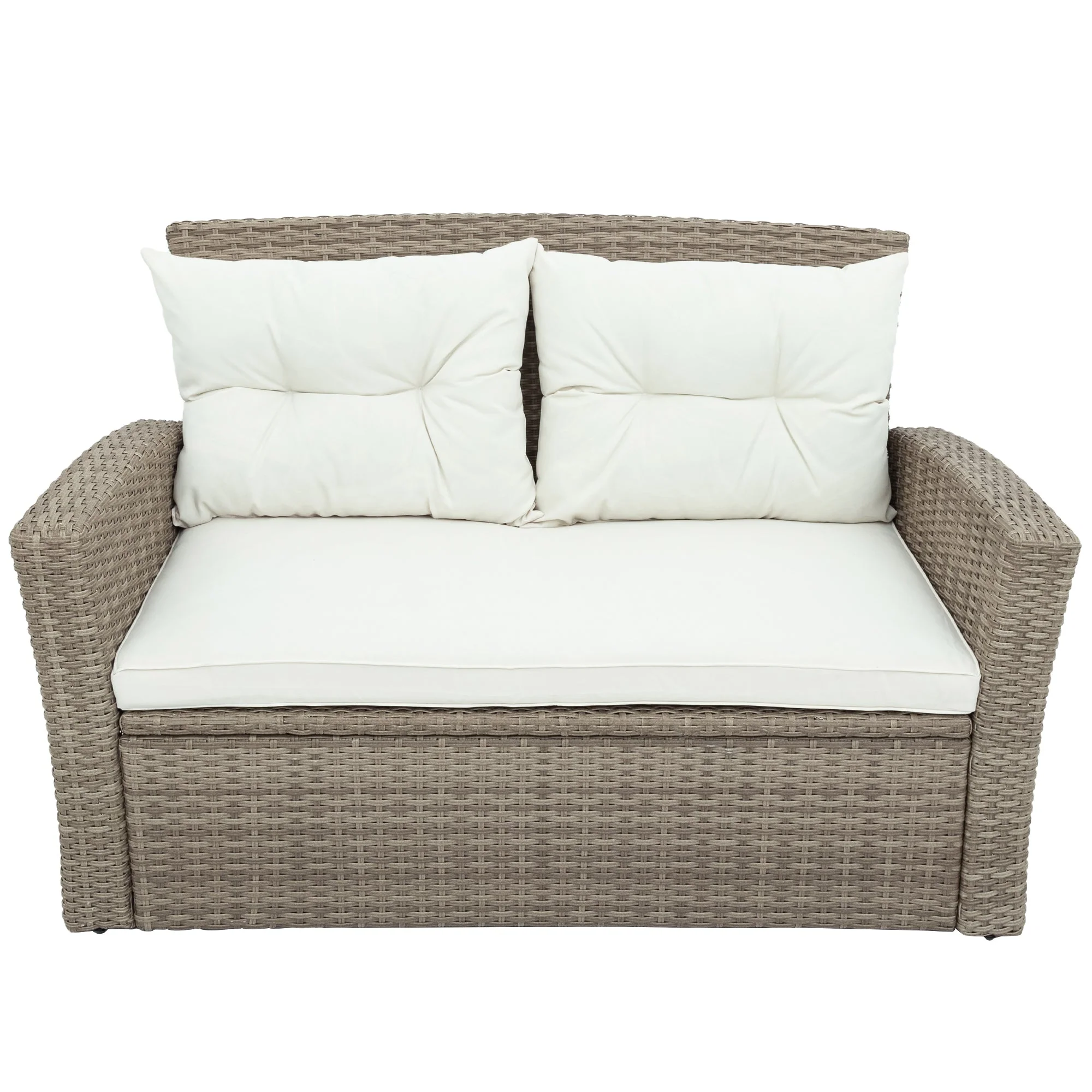 U-Style Patio Furniture 4 Piece Outdoor Wicker Sectional Sofa Set with Ottoman and Cushions - Image 7