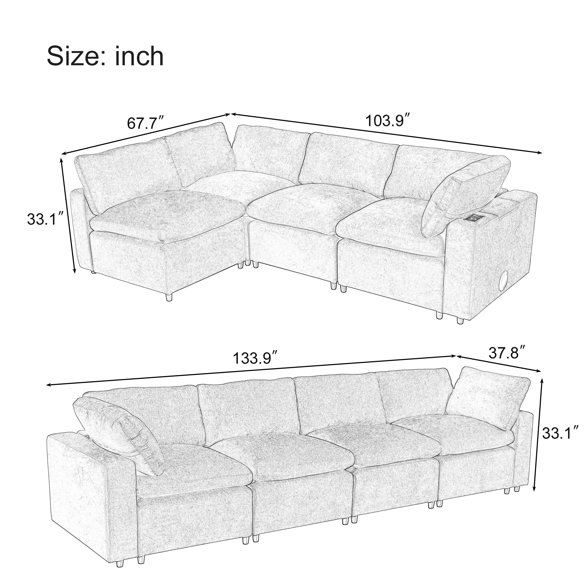 U-Style Upholstered Modular Sofa with Storage and Built-in Tech - Image 24
