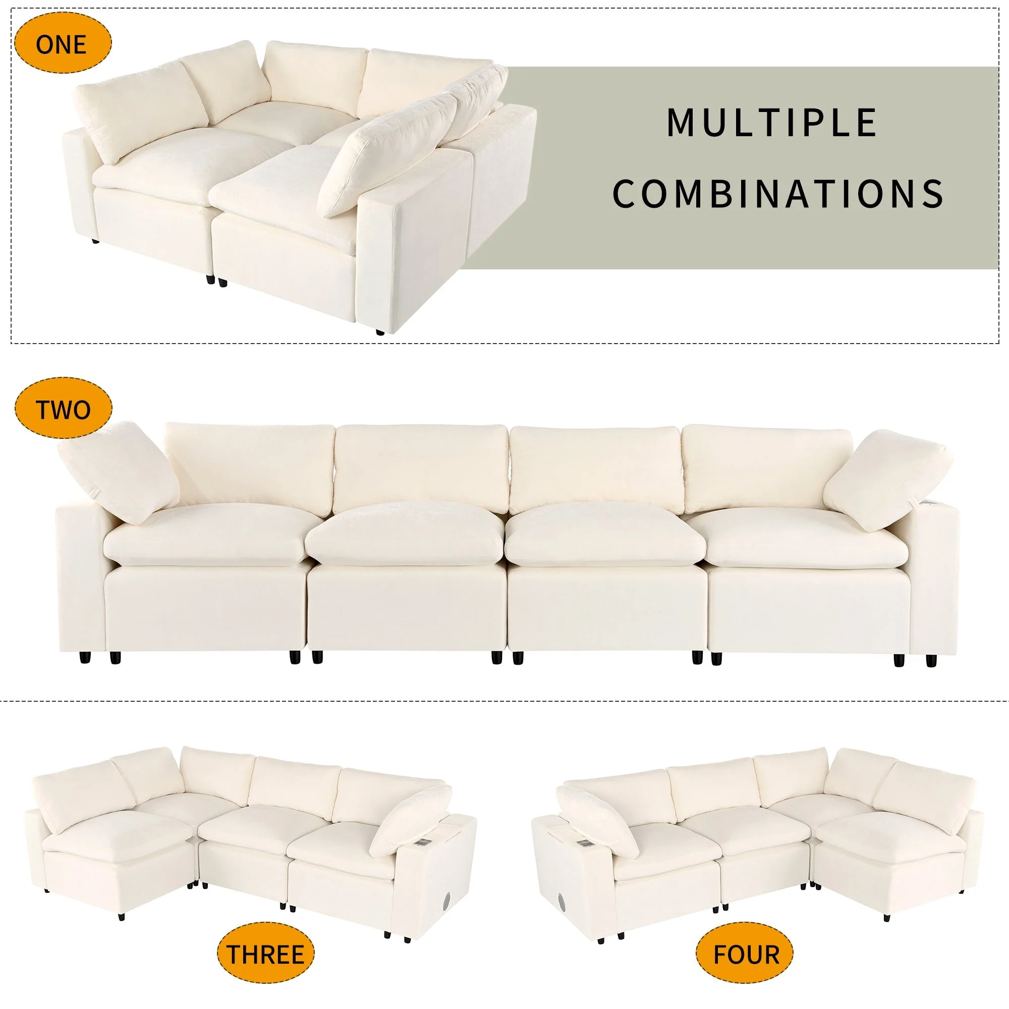U-Style Upholstered Modular Sofa with Storage and Built-in Tech - Image 6