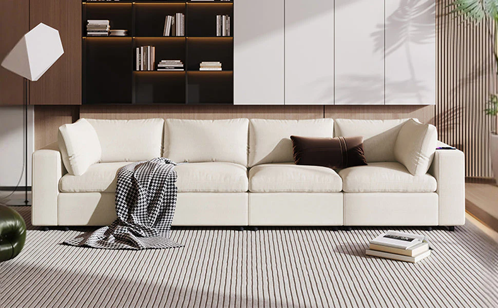 U-Style Upholstered Modular Sofa with Storage and Built-in Tech - Image 7