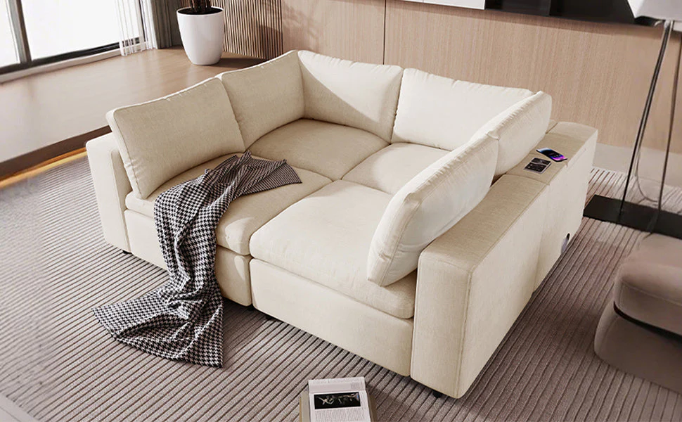U-Style Upholstered Modular Sofa with Storage and Built-in Tech - Image 8