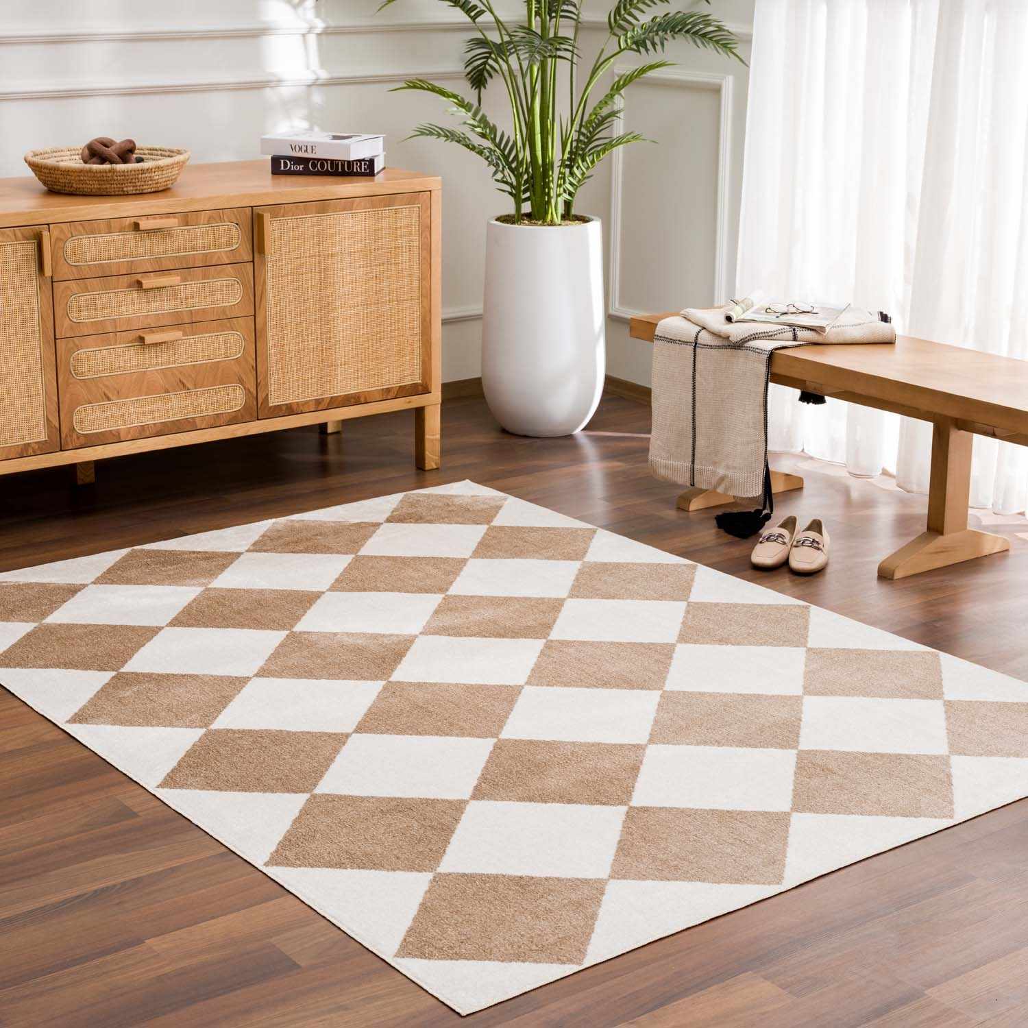 Ulric Brown Diamond Washable Area Rug - Image 2