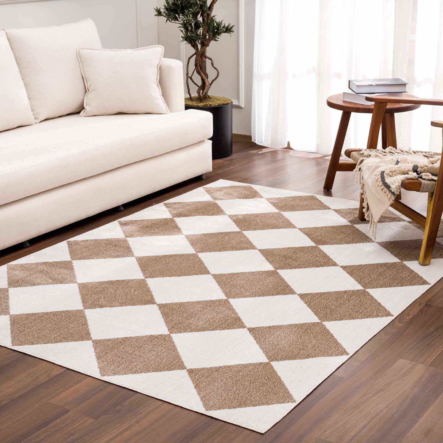 Ulric Brown Diamond Washable Area Rug - Image 3