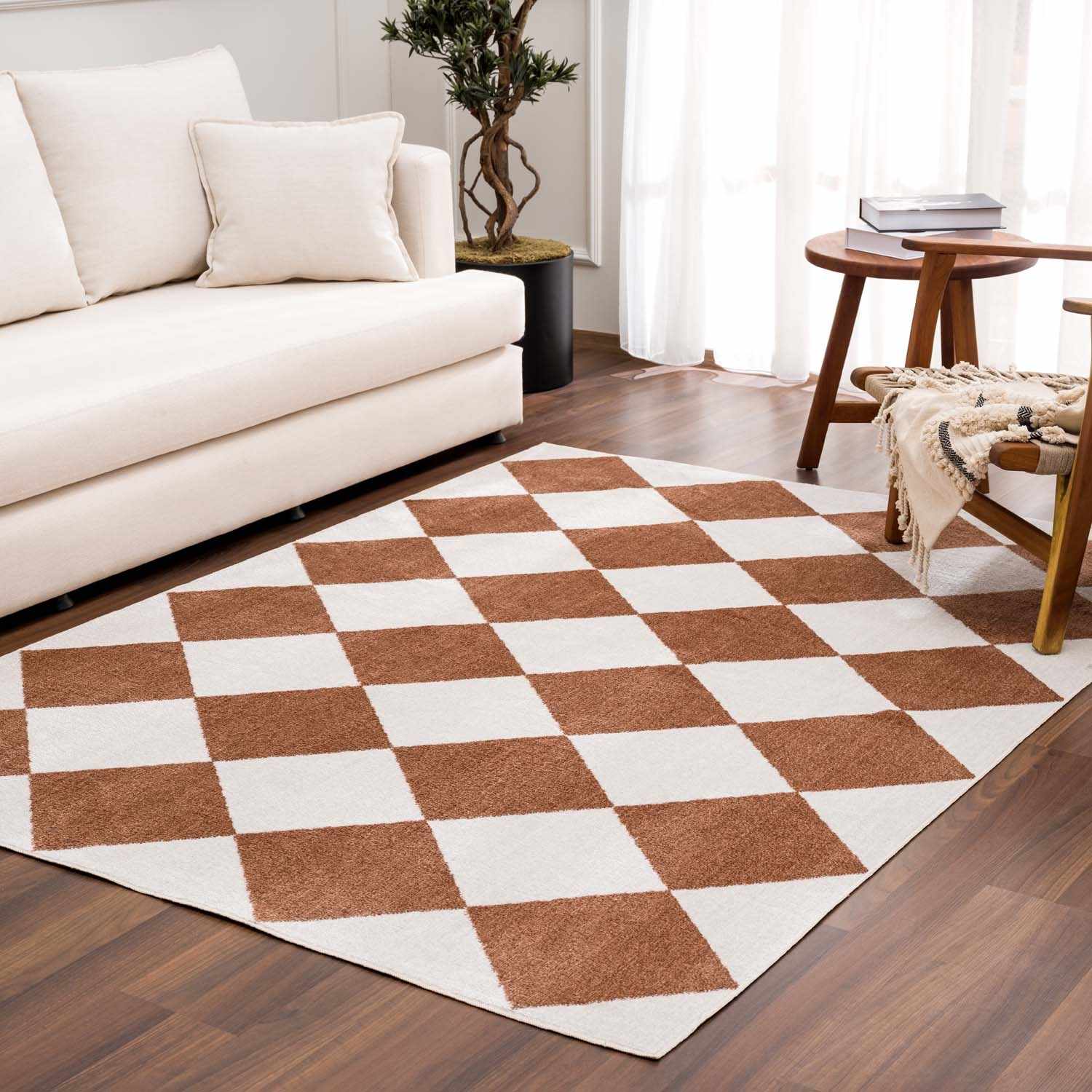 Ulric Chestnut Diamond Washable Area Rug - Image 2