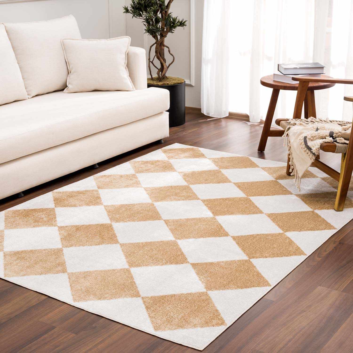 Ulric Light Brown Diamond Washable Area Rug - Image 2