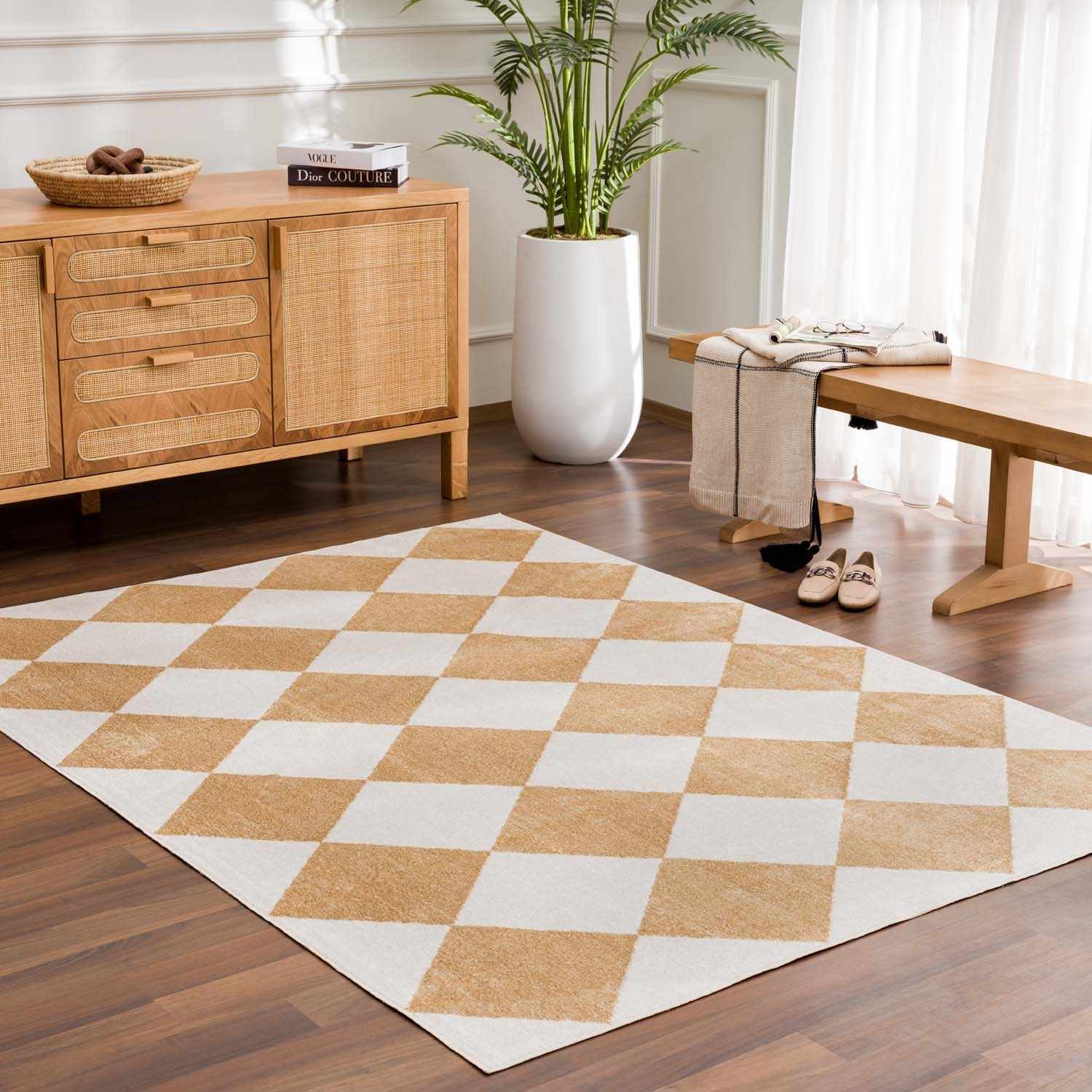 Ulric Light Brown Diamond Washable Area Rug - Image 3