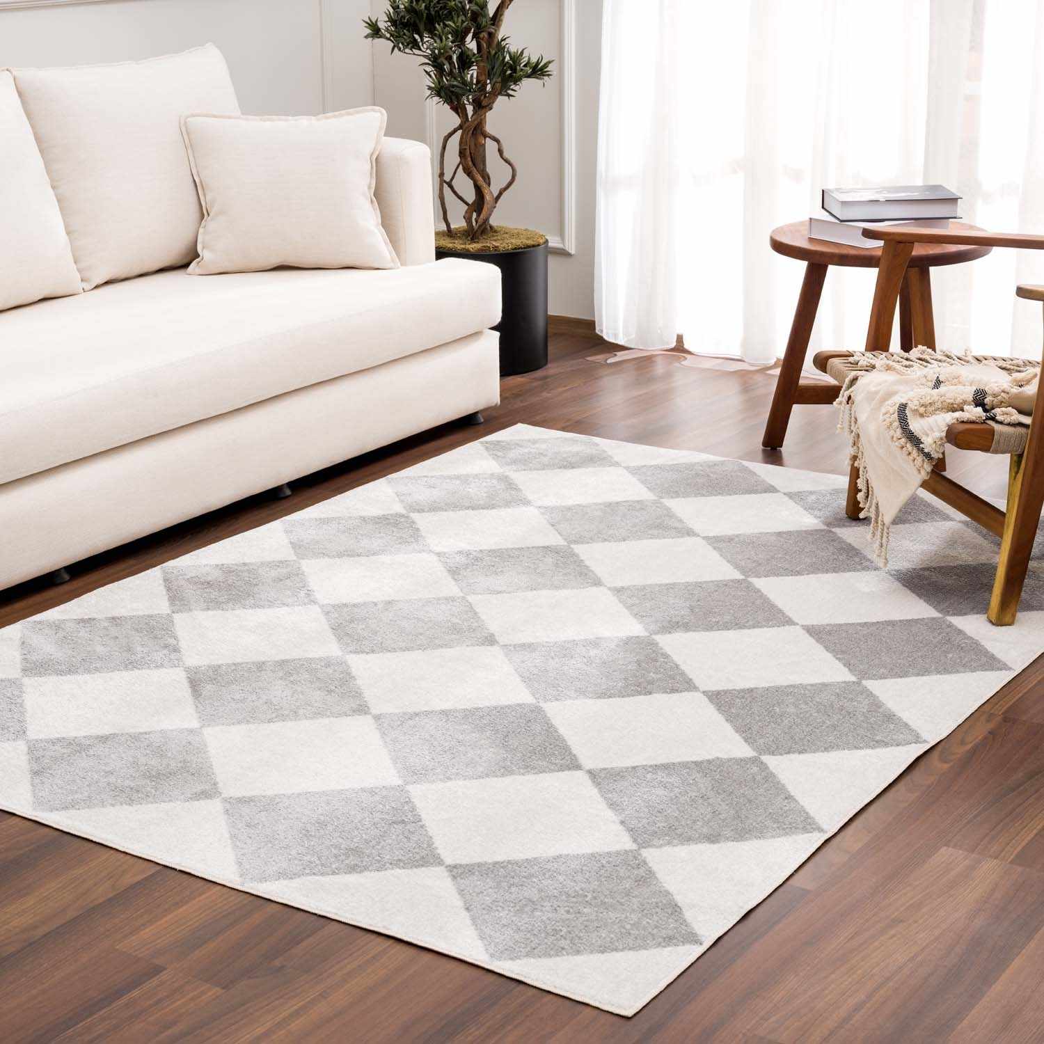 Ulric Light Gray Diamond Washable Area Rug - Image 2