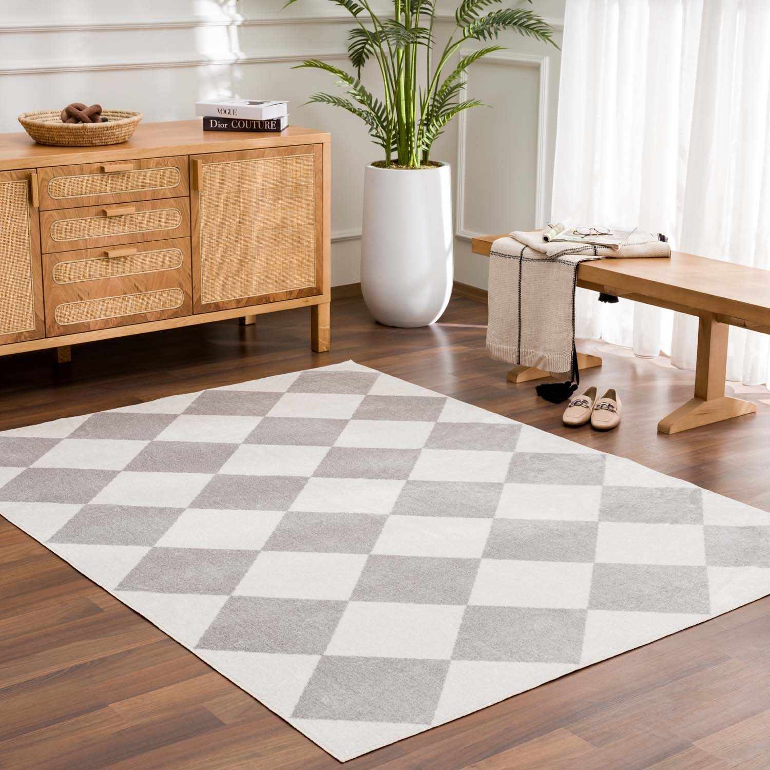Ulric Light Gray Diamond Washable Area Rug - Image 3
