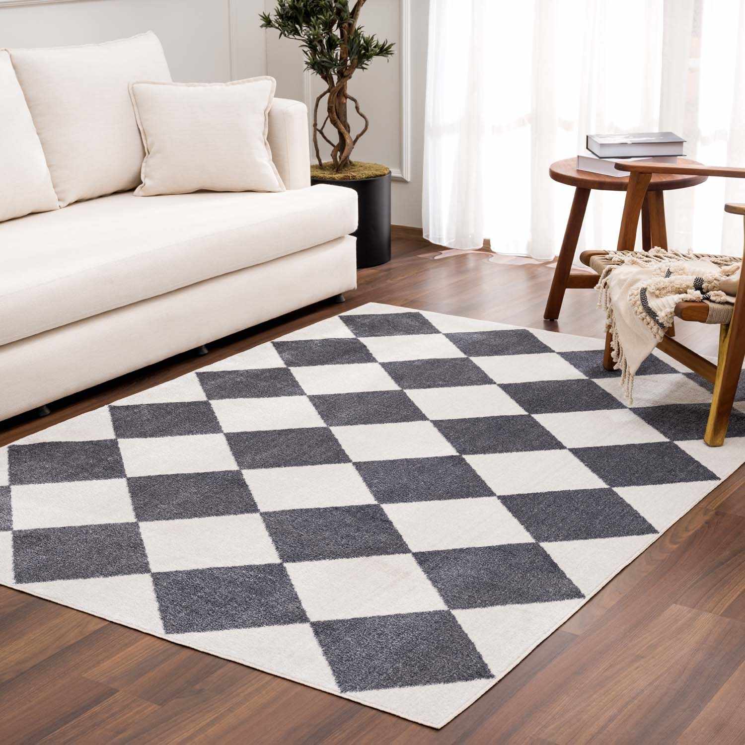 Ulric Navy Blue Diamond Washable Area Rug - Image 2