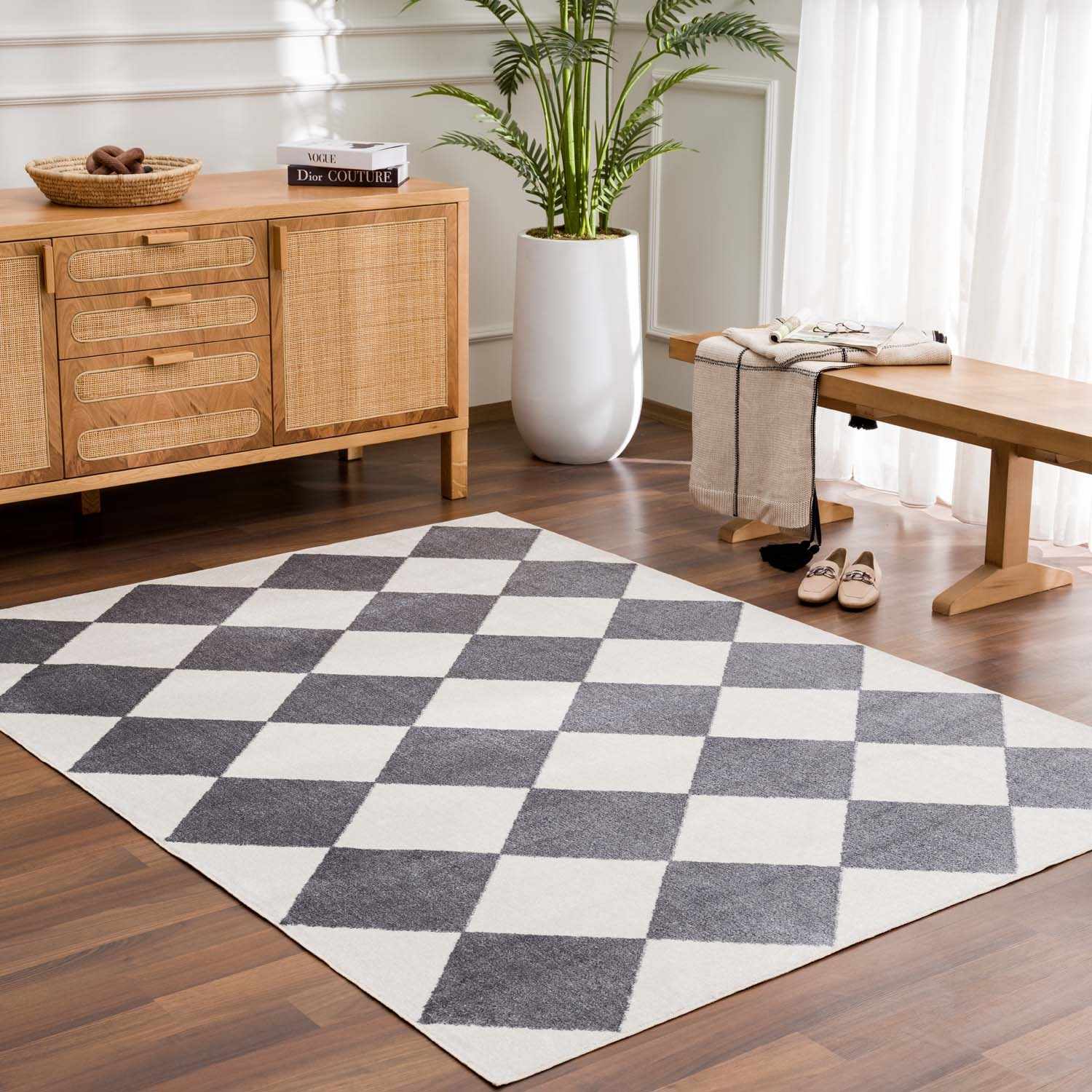 Ulric Navy Blue Diamond Washable Area Rug - Image 3