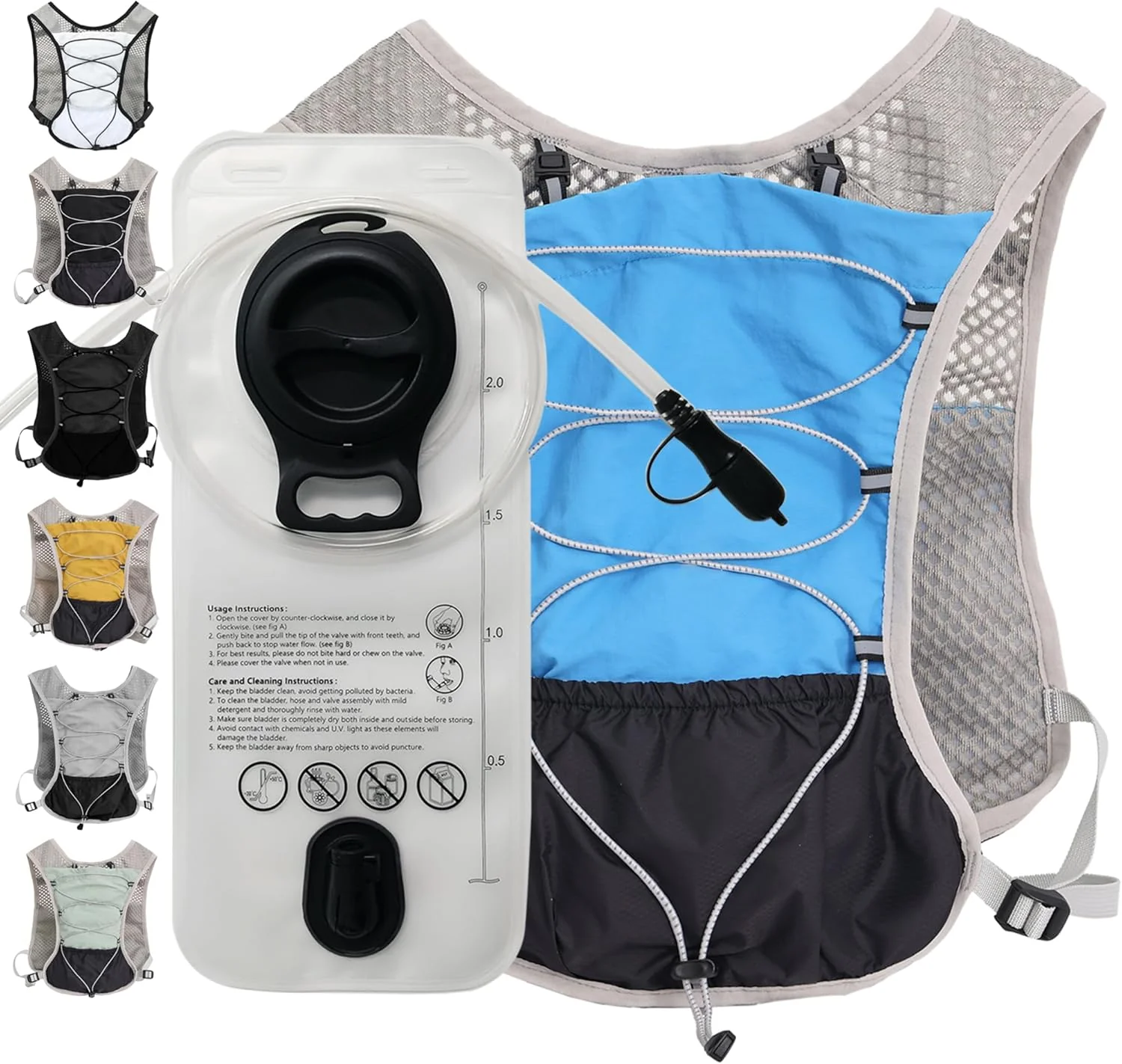 Ultra Lightweight Running Hydration Vest 2L Bladder 6 Pocket Pack 103g - Image 16