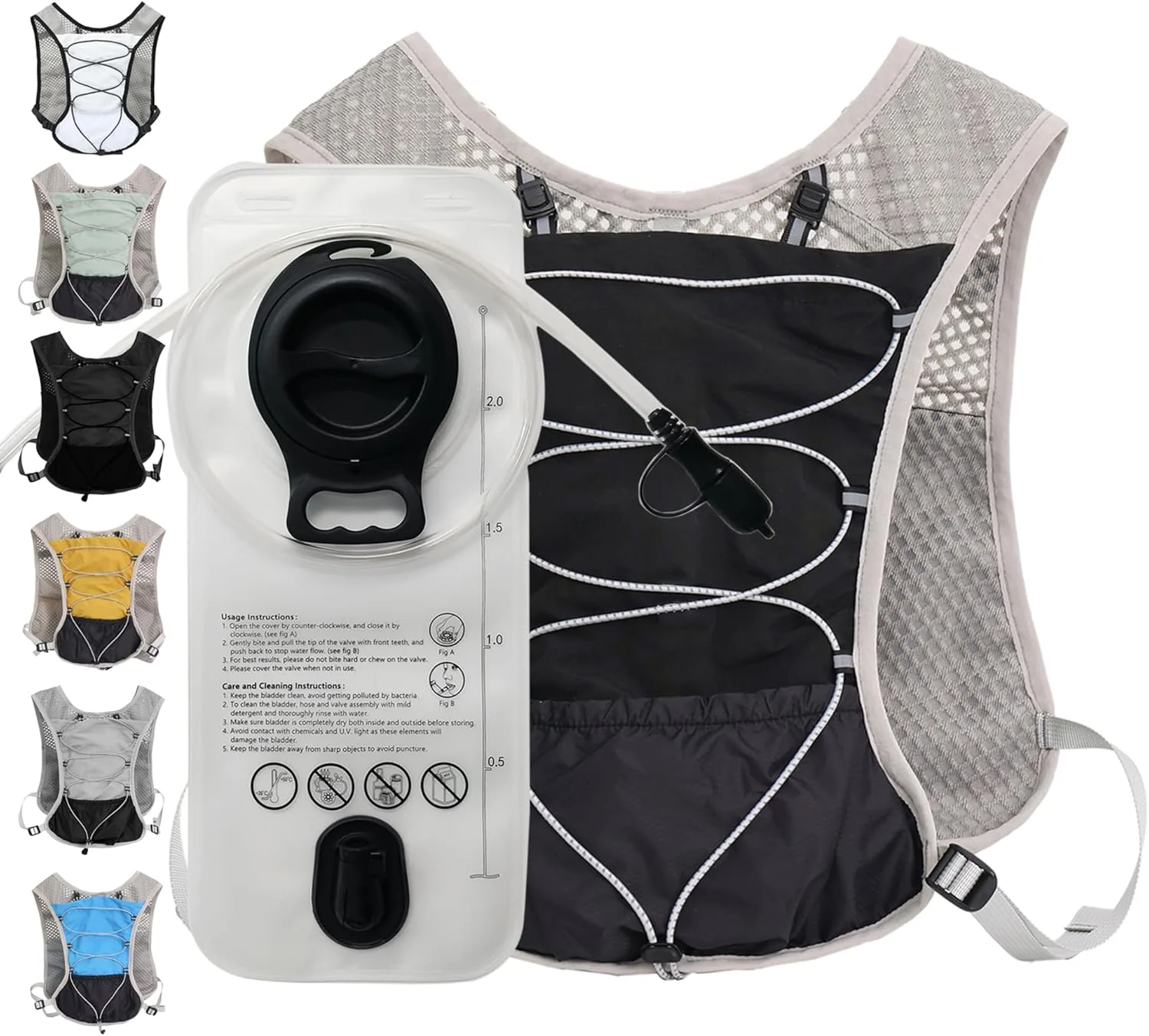 Ultra Lightweight Running Hydration Vest 2L Bladder 6 Pocket Pack 103g - Image 17
