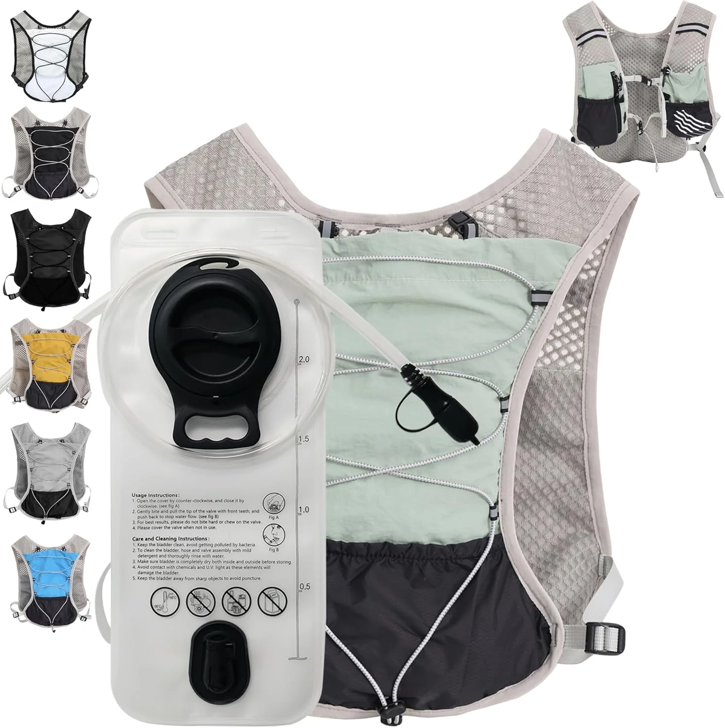 Ultra Lightweight Running Hydration Vest 2L Bladder 6 Pocket Pack 103g - Image 18
