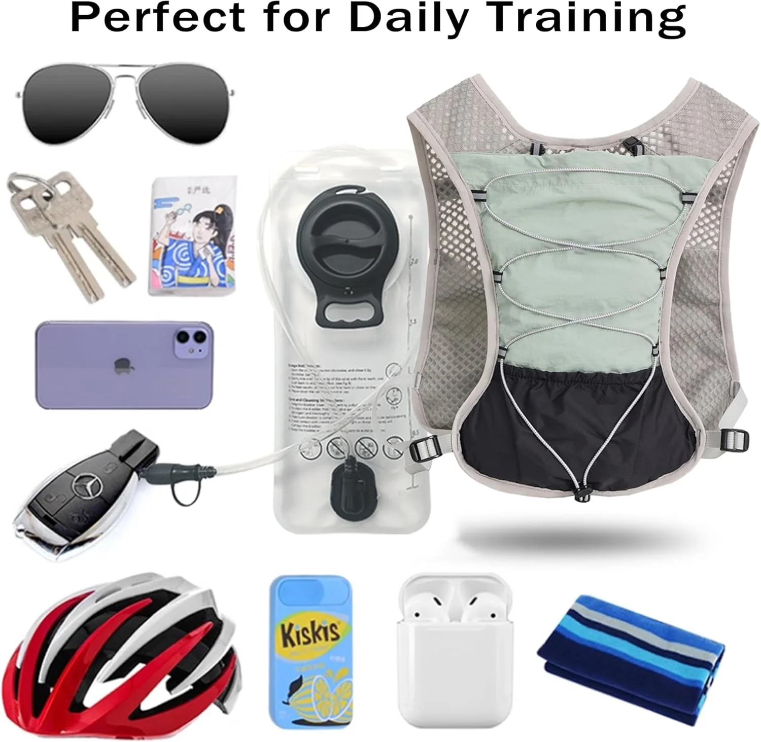 Ultra Lightweight Running Hydration Vest 2L Bladder 6 Pocket Pack 103g - Image 48