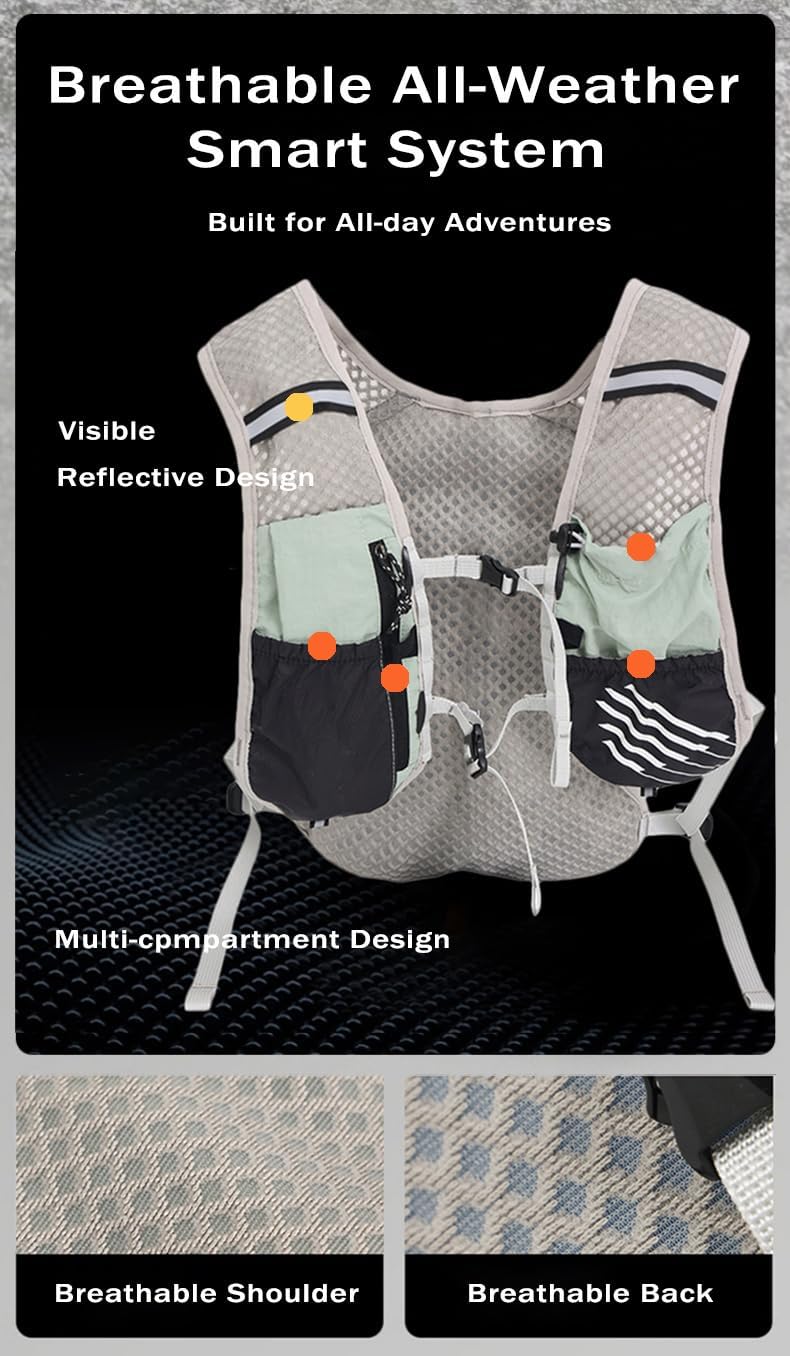 Ultra Lightweight Running Hydration Vest 2L Bladder 6 Pocket Pack 103g - Image 73