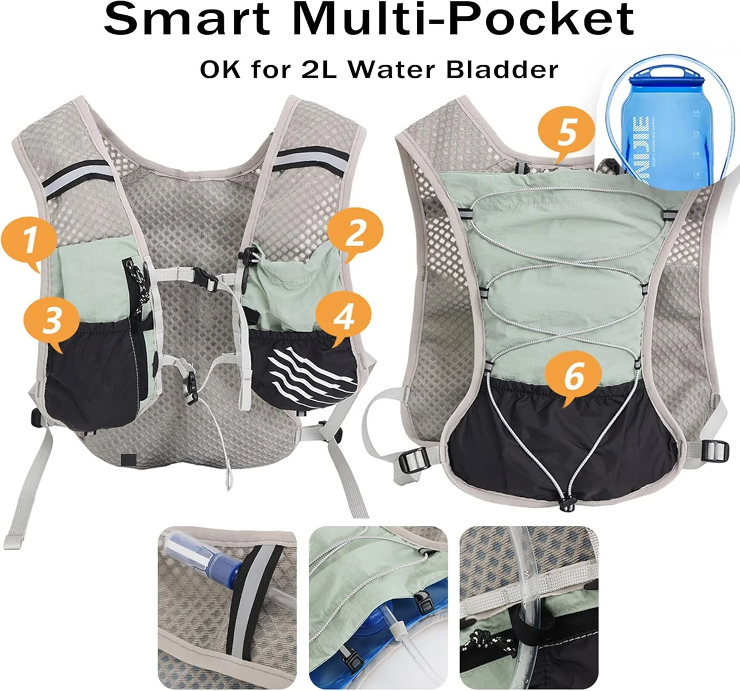 Ultra Lightweight Running Hydration Vest 2L Bladder 6 Pocket Pack 103g - Image 86