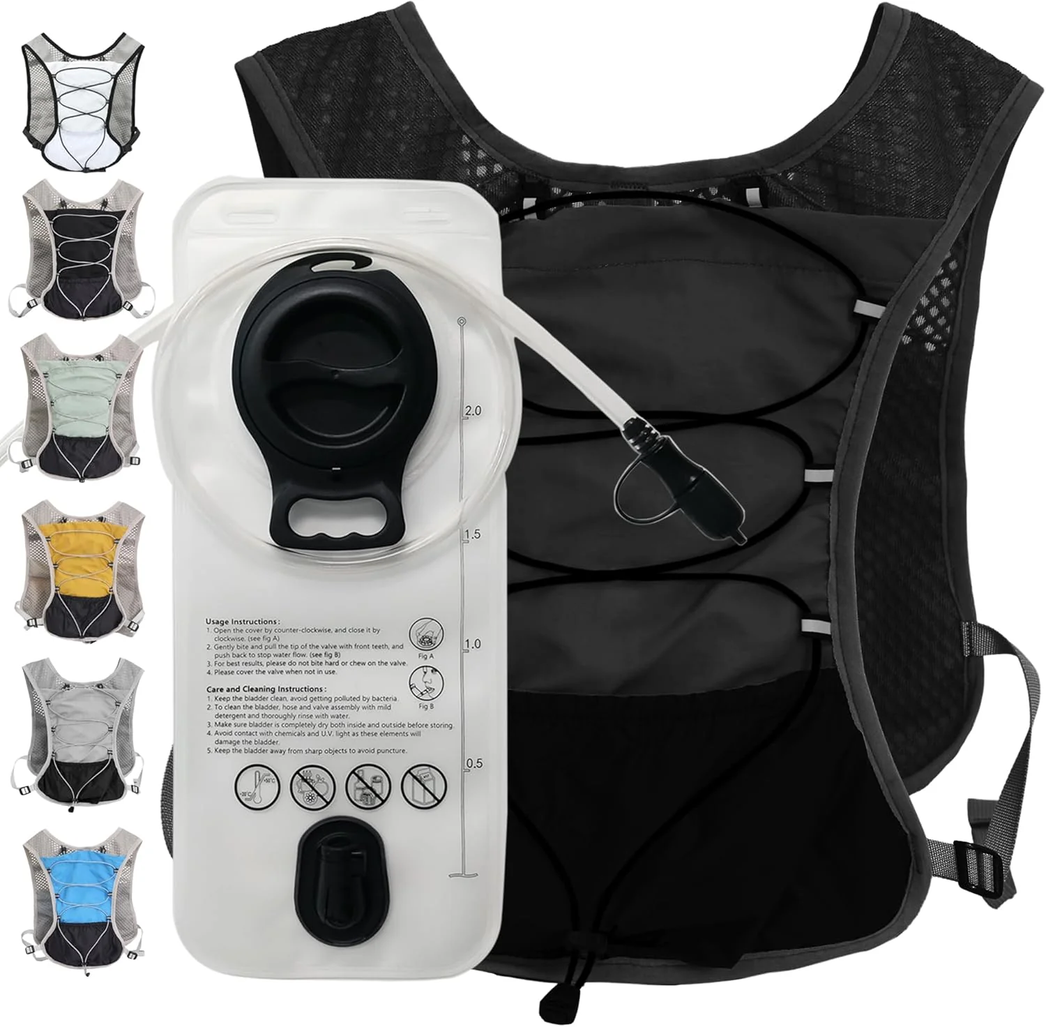 Ultra Lightweight Running Hydration Vest 2L Bladder 6 Pocket Pack 103g - Image 9