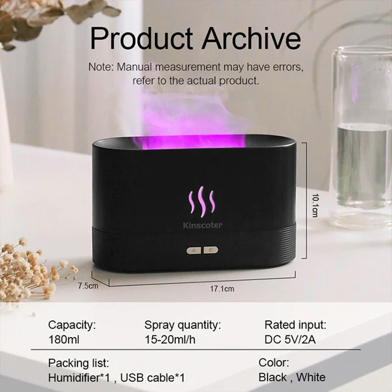 Ultrasonic Aroma Diffuser Essential Oil Humidifier Cool Mist Flame Effect LED Lamp - Image 6