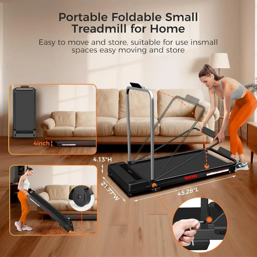 Under Desk Treadmill 3.0HP 3-in-1 Foldable Walking Pad Handle Bar Home Office - Image 6