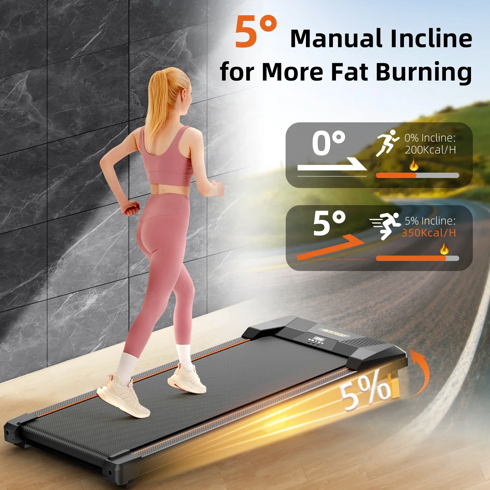 Under Desk Treadmill Walking Pad 2.5HP Incline Portable 330lb Home Mini Treadmill - Image 6