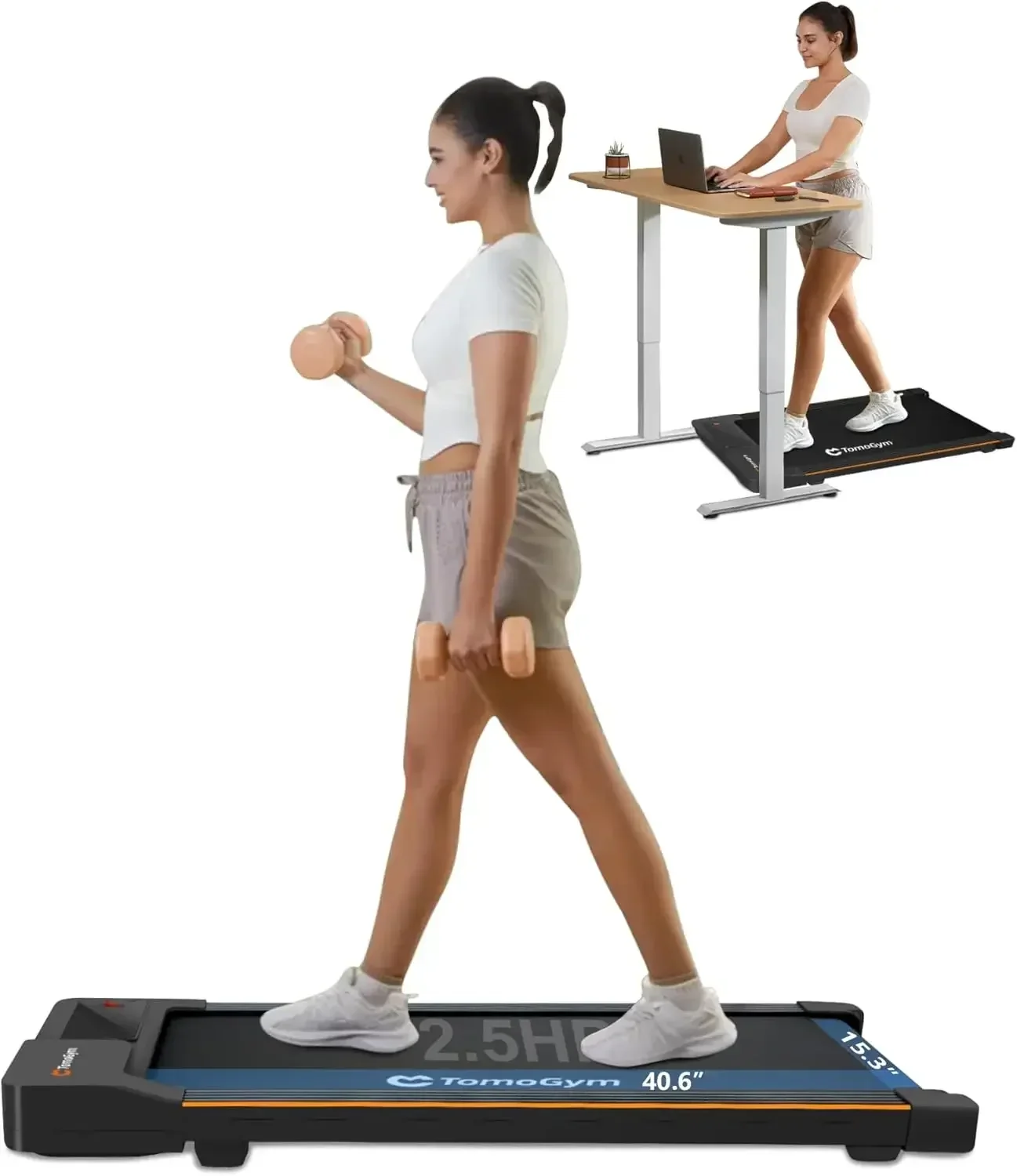 Under Desk Walking Pad Treadmill 2-in-1 Portable Quiet Jogging Machine Home Office - Image 2
