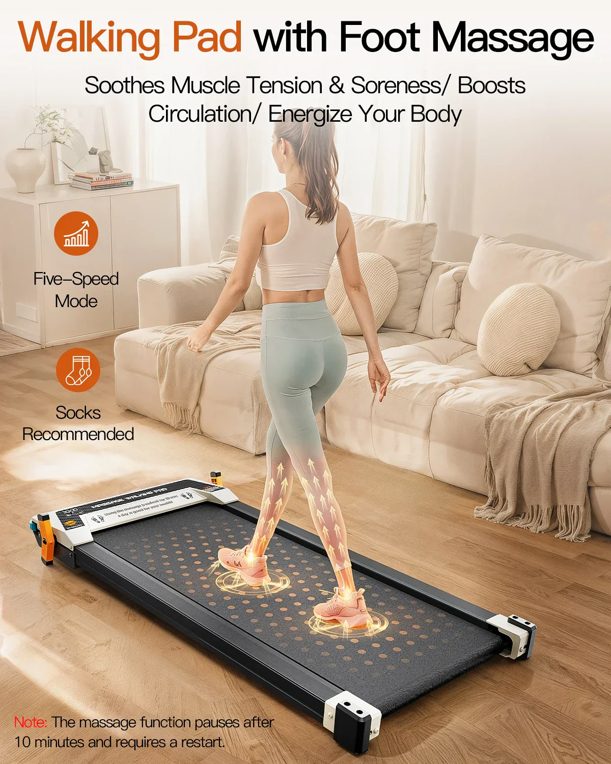 Under Desk Walking Pad Treadmill with Shiatsu Foot Massager Portable Home Office - Image 3