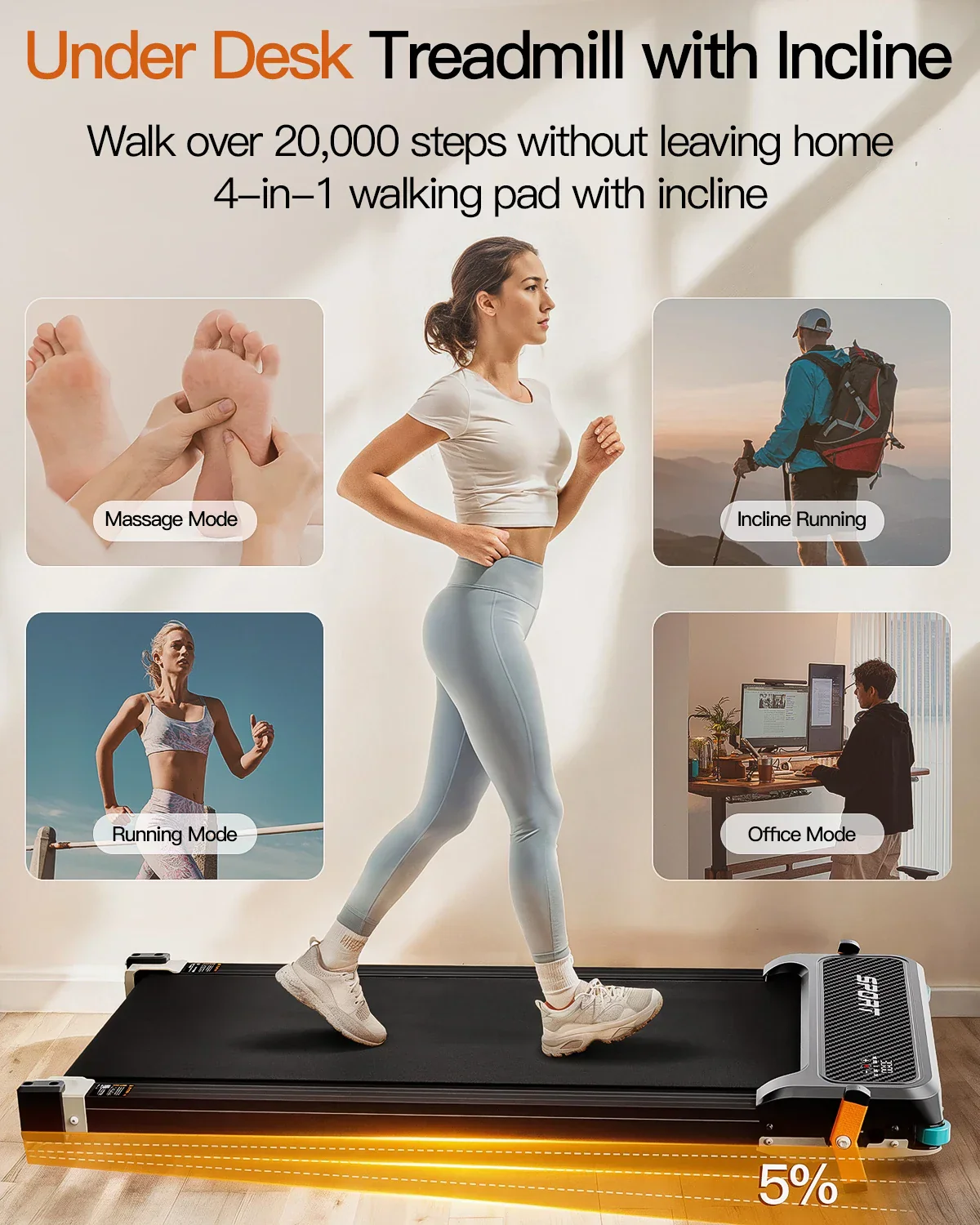 Under Desk Walking Pad Treadmill with Shiatsu Foot Massager Portable Home Office - Image 4