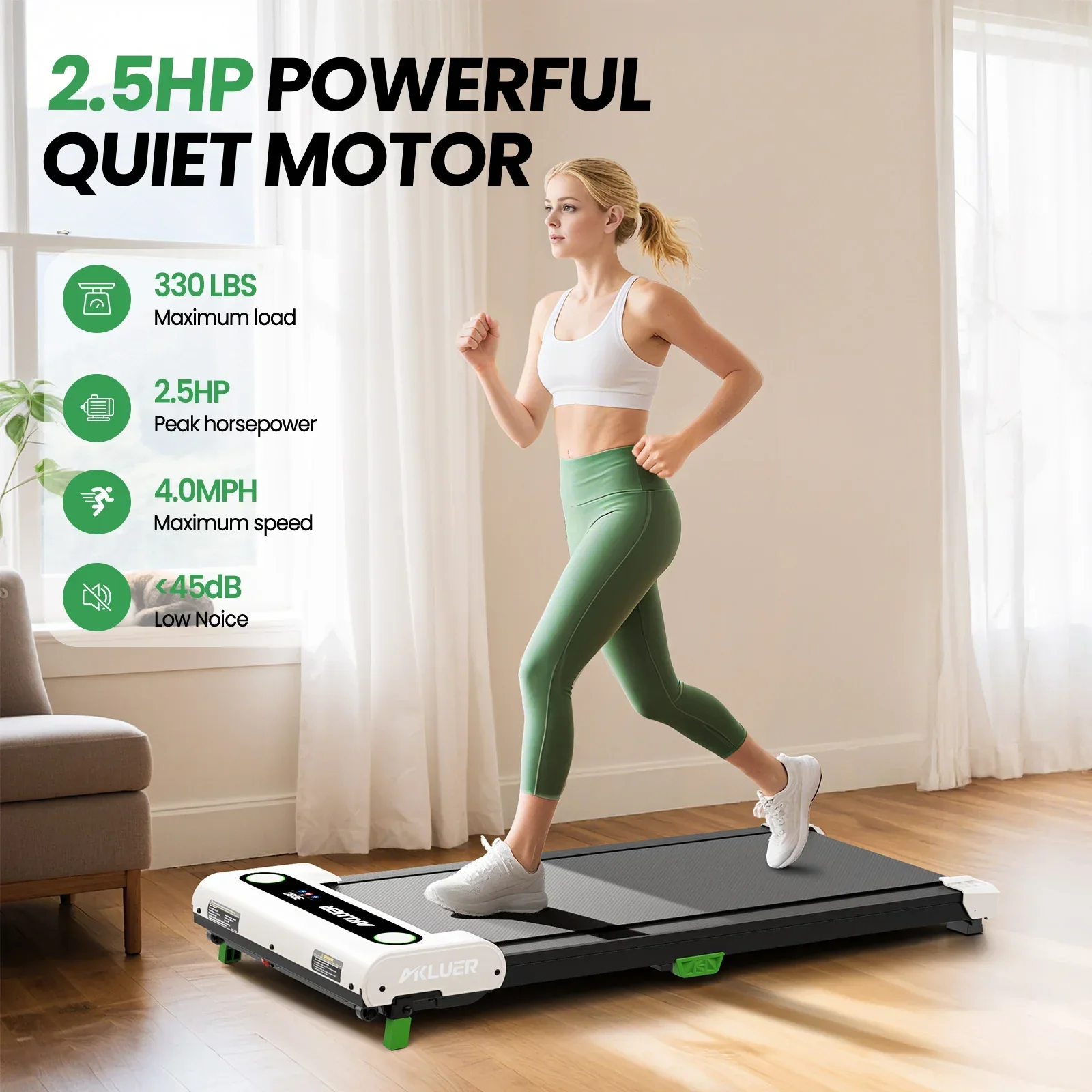 Under Desk Walking Treadmill 4-in-1 2.5HP Foldable Walking Pad Home Office LED - Image 2