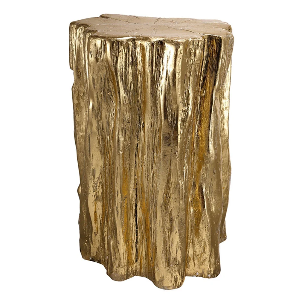Unique Golden Tree Trunk Stool with Antique Gold Distressed Finish - Image 2