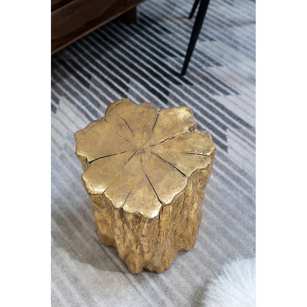 Unique Golden Tree Trunk Stool with Antique Gold Distressed Finish - Image 3