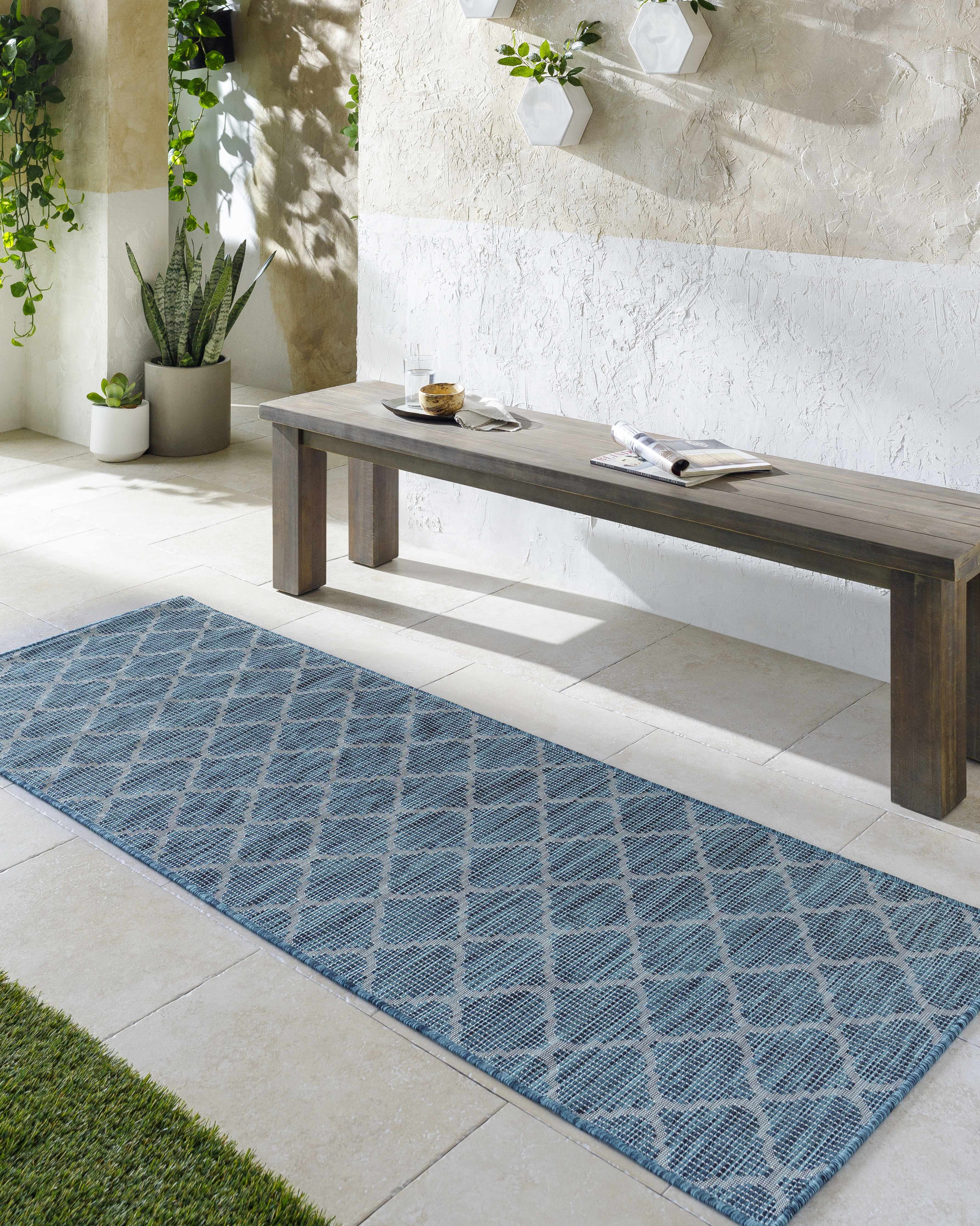 Unique Outdoor Trellis Area Rug, Teal - Clearance - Image 9