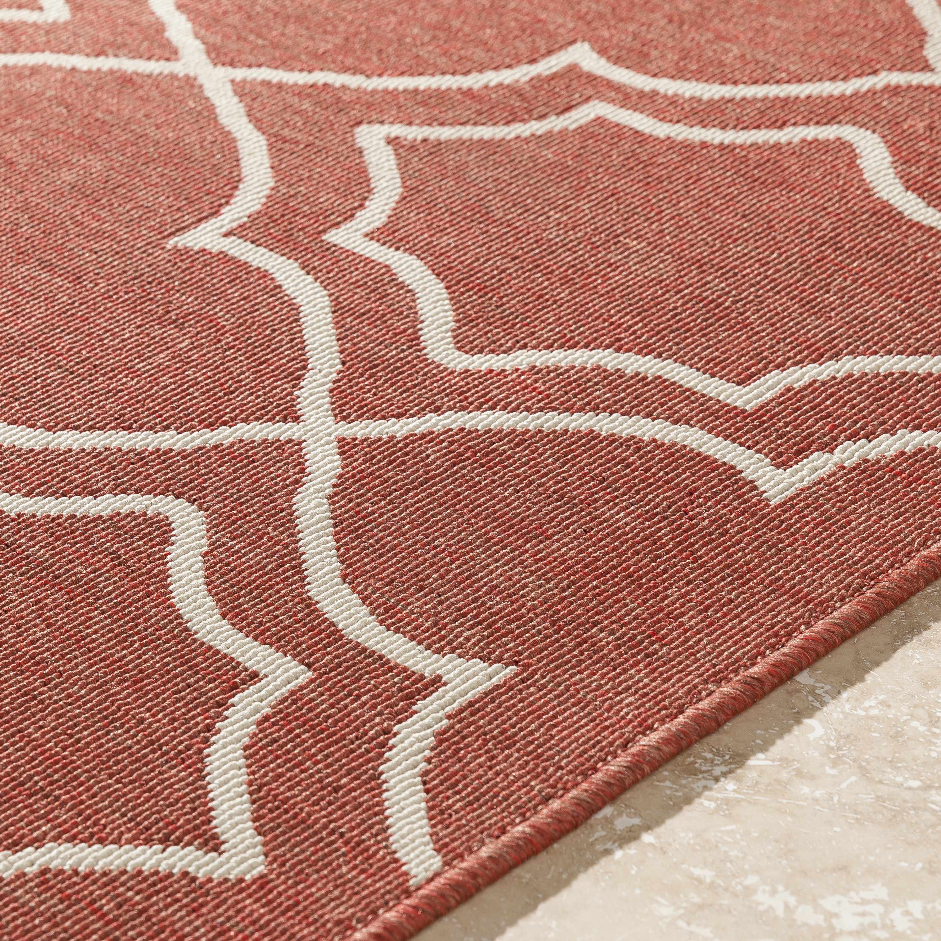 Unique Rust Red Lattice Trellis Outdoor Rug - Clearance - Image 6