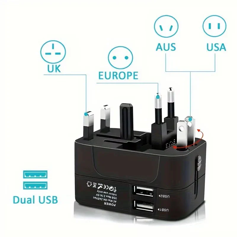 Universal AC Power Adapter EU US Plug Converter Dual USB Travel Charger - Image 2
