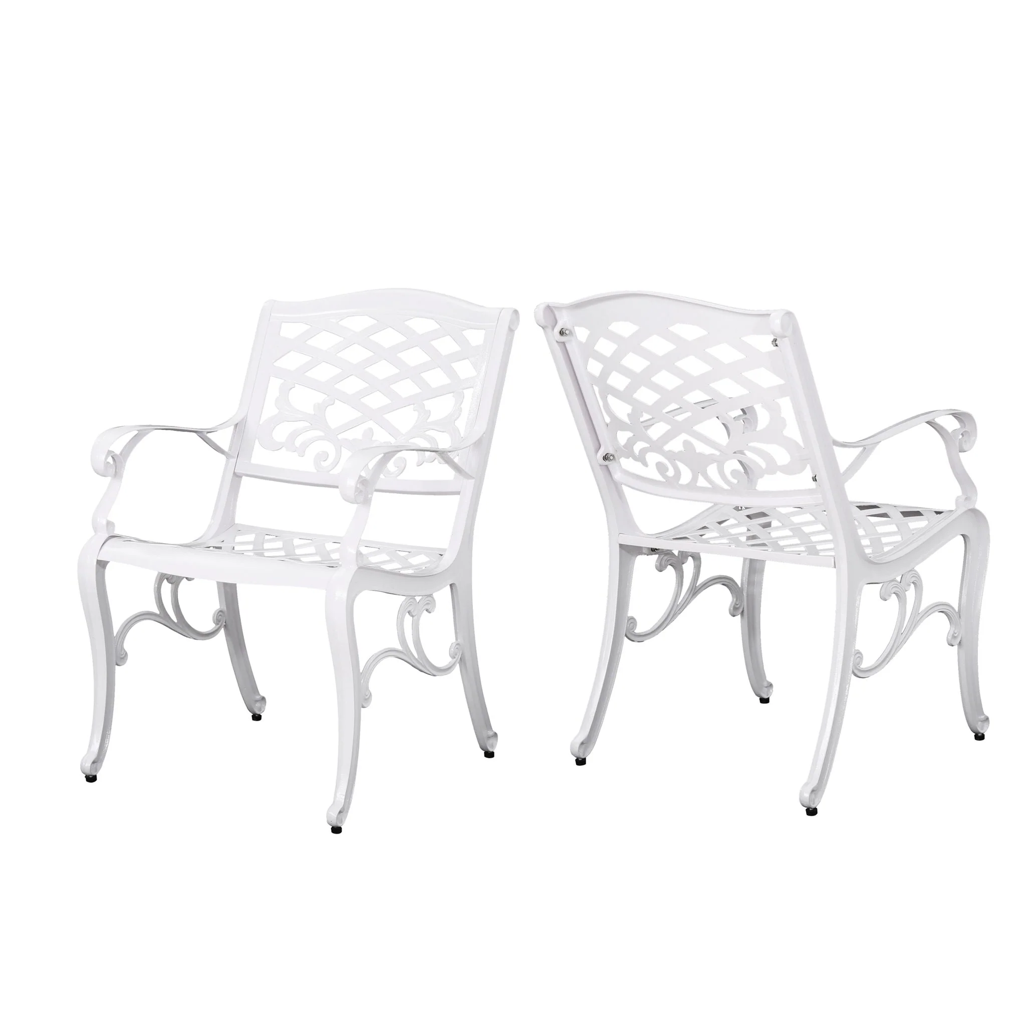 Unravel Outdoor Arm Chair With Scroll Design And Floral Accents (Set of 2) - White
