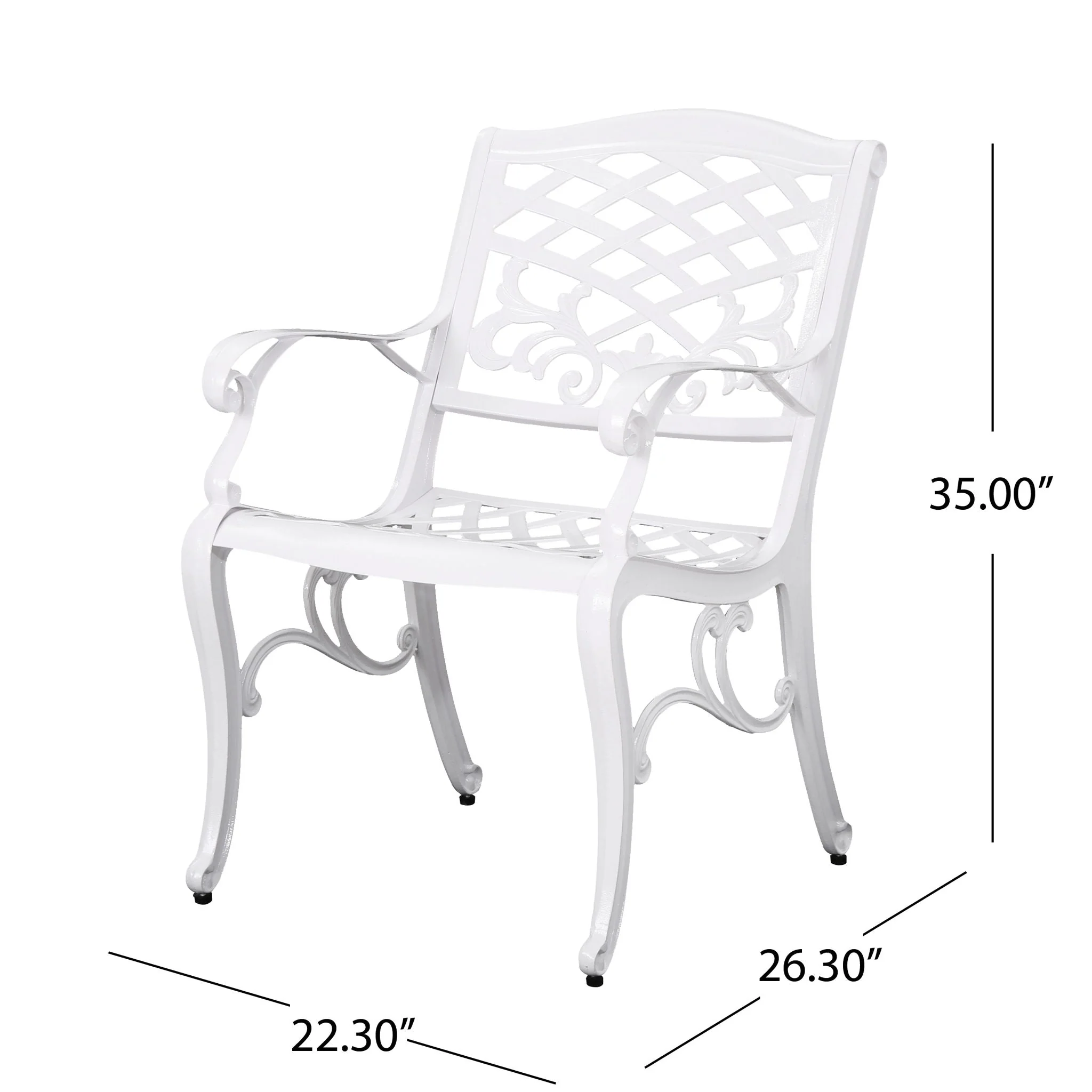 Unravel Outdoor Arm Chair With Scroll Design And Floral Accents (Set of 2) - White - Image 2