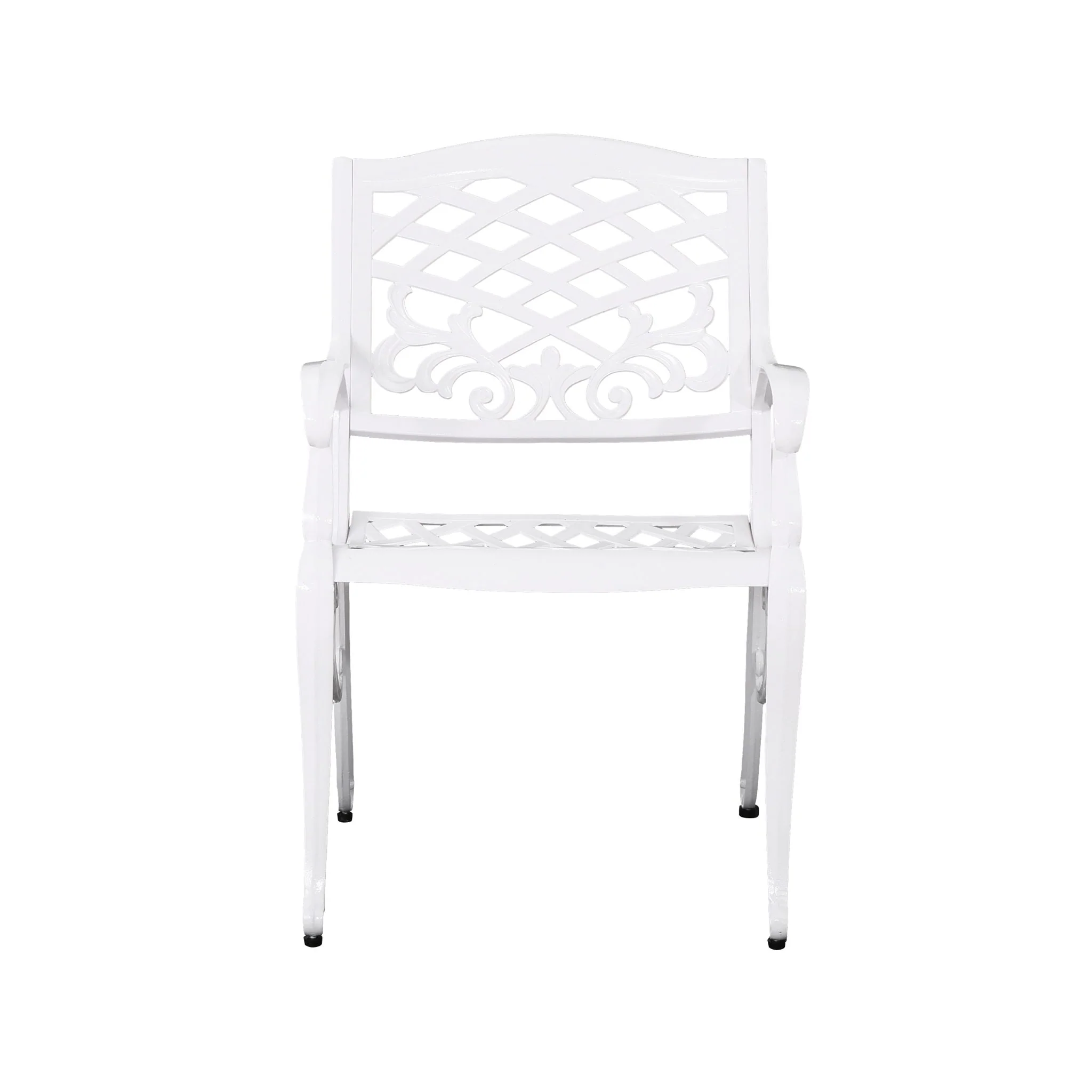 Unravel Outdoor Arm Chair With Scroll Design And Floral Accents (Set of 2) - White - Image 4