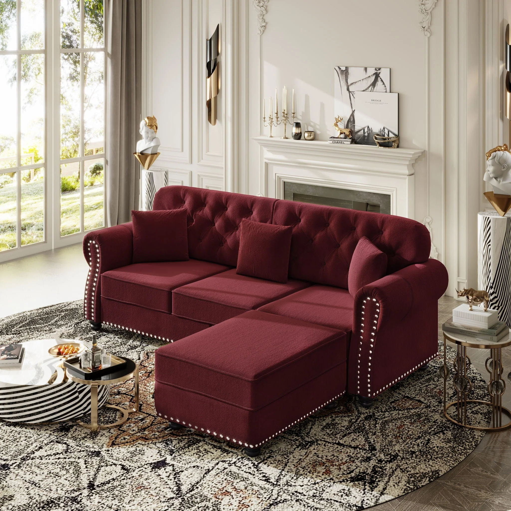 Upholstered 3 Seater Sofa Set With Ottoman - Image 11