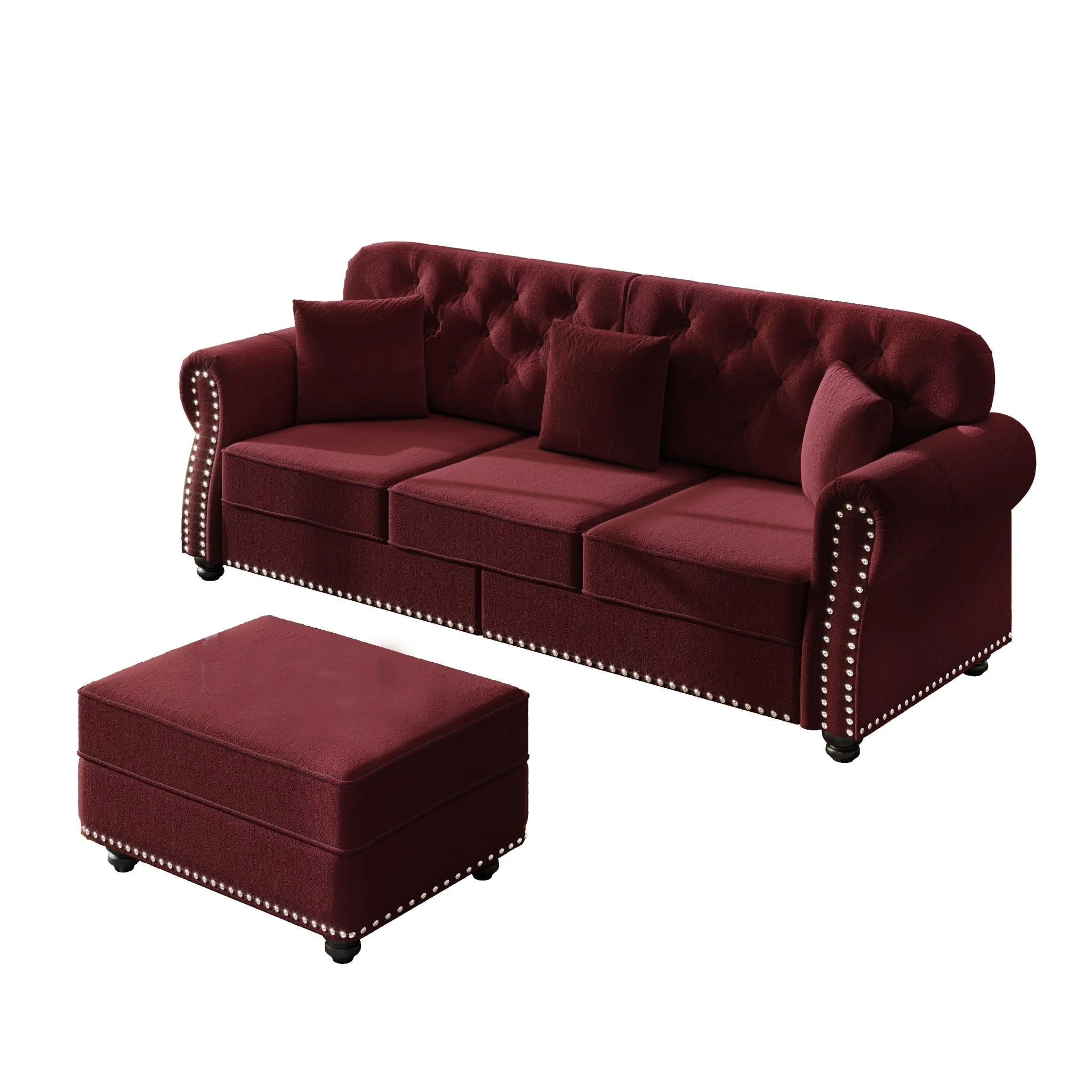 Upholstered 3 Seater Sofa Set With Ottoman - Image 2